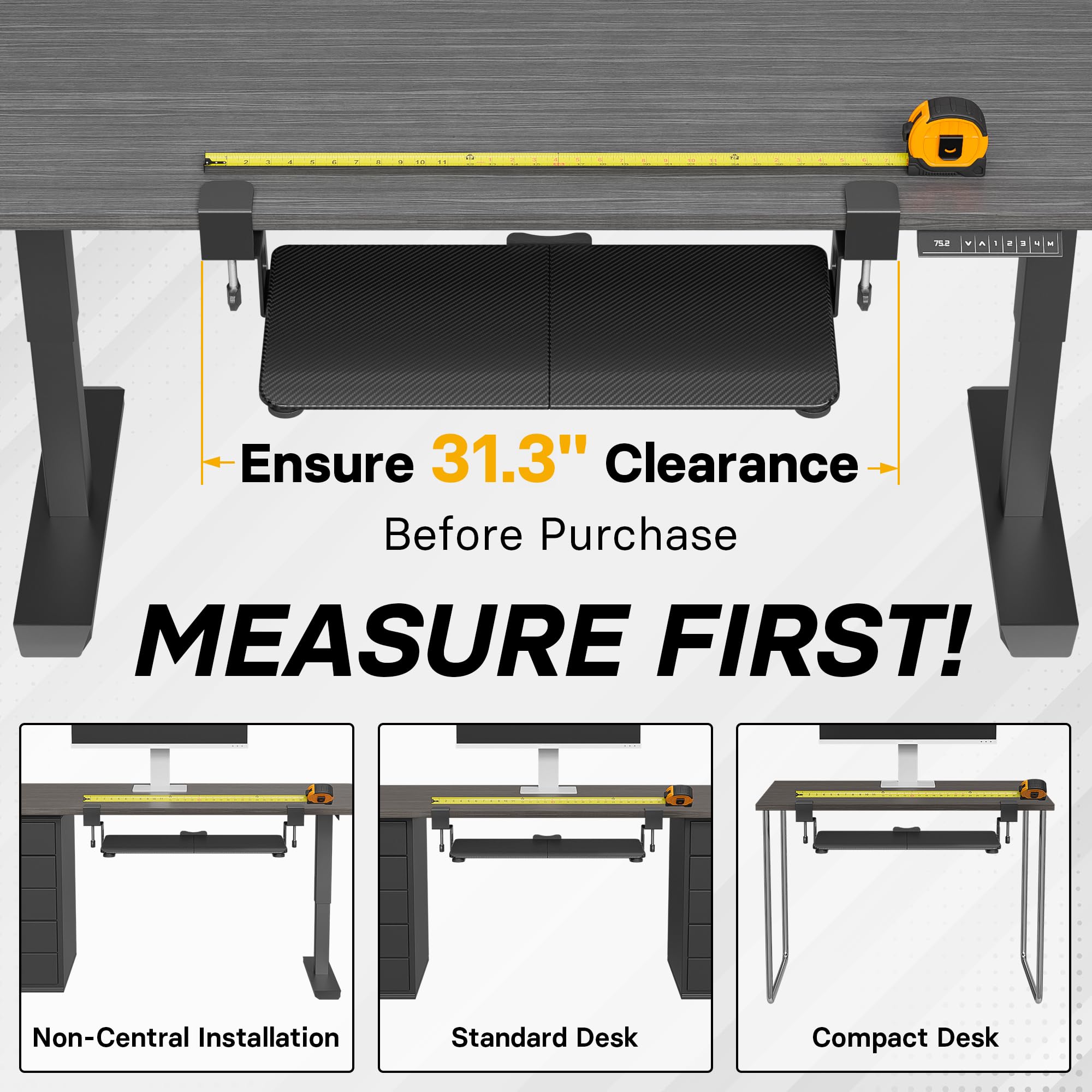 Under Desk Keyboard Tray, Pull-Out Keyboard & Mouse Platform with C-Clamp, 25.6 x 11.8 in Space-Saving Ergonomic Slide-Out Drawer, Black Carbon Fiber