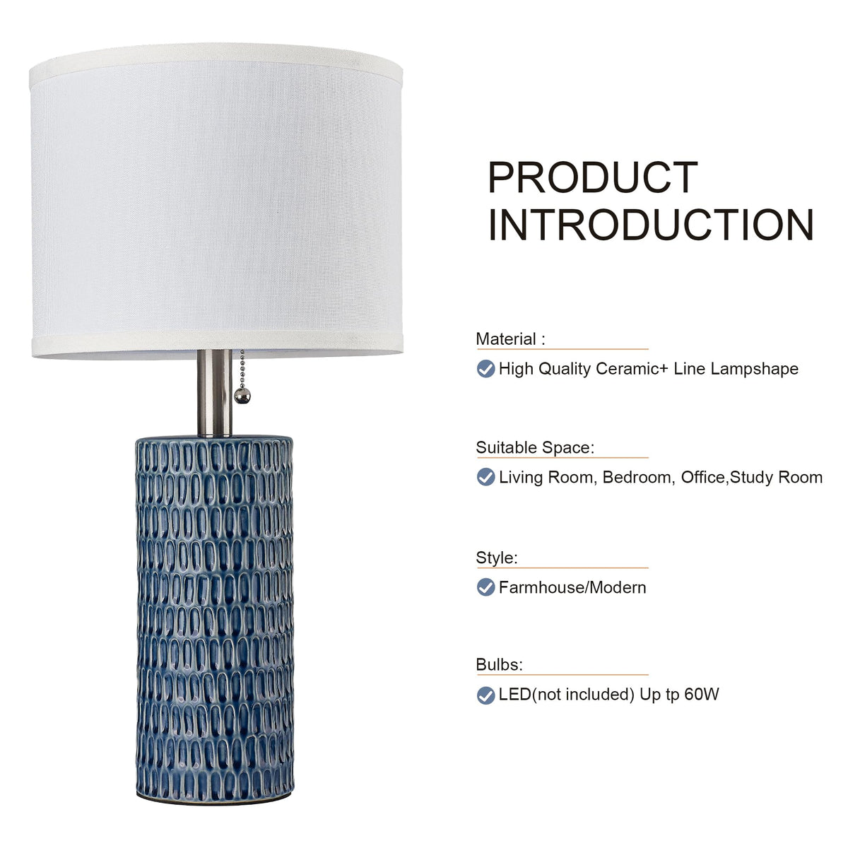 20” Modern Ceramic Table Lamps for Bedroom, Set of 2, Grey