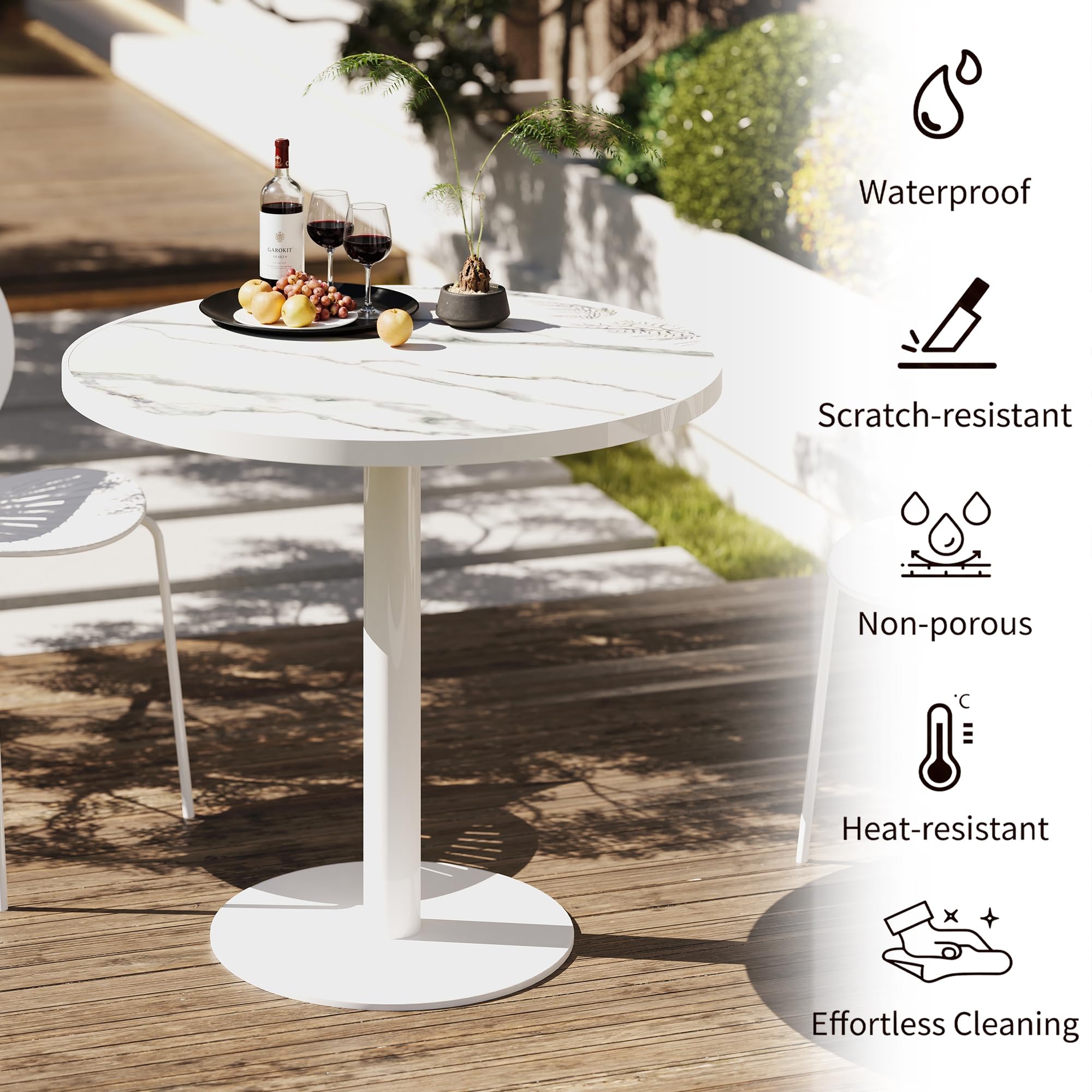 hausway 31.5" Tulip Table,Round Kitchen Dining Table for 2-4 with Thick Sintered Stone Top,Titanium Golden Pedestal Base,Heat-Resistant,Bistro Table for Dining Room,Café,Small Space（White Glacial）