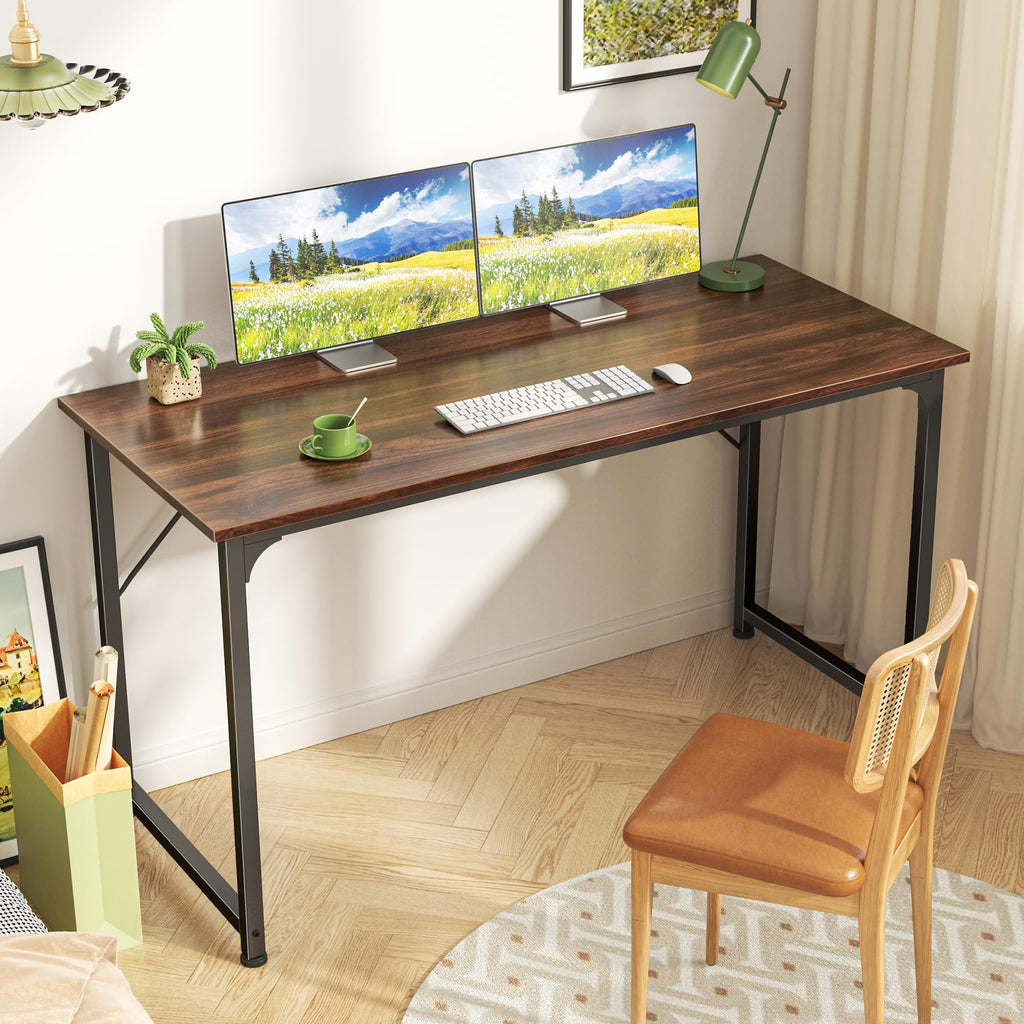 Computer Desk, 48 Inch Office Desk, Gaming Desk with Storage, Writing Desk Work Desk for Home Office, Study, Modern Simple Desk, Large Legroom, Metal Frame, Walnut
