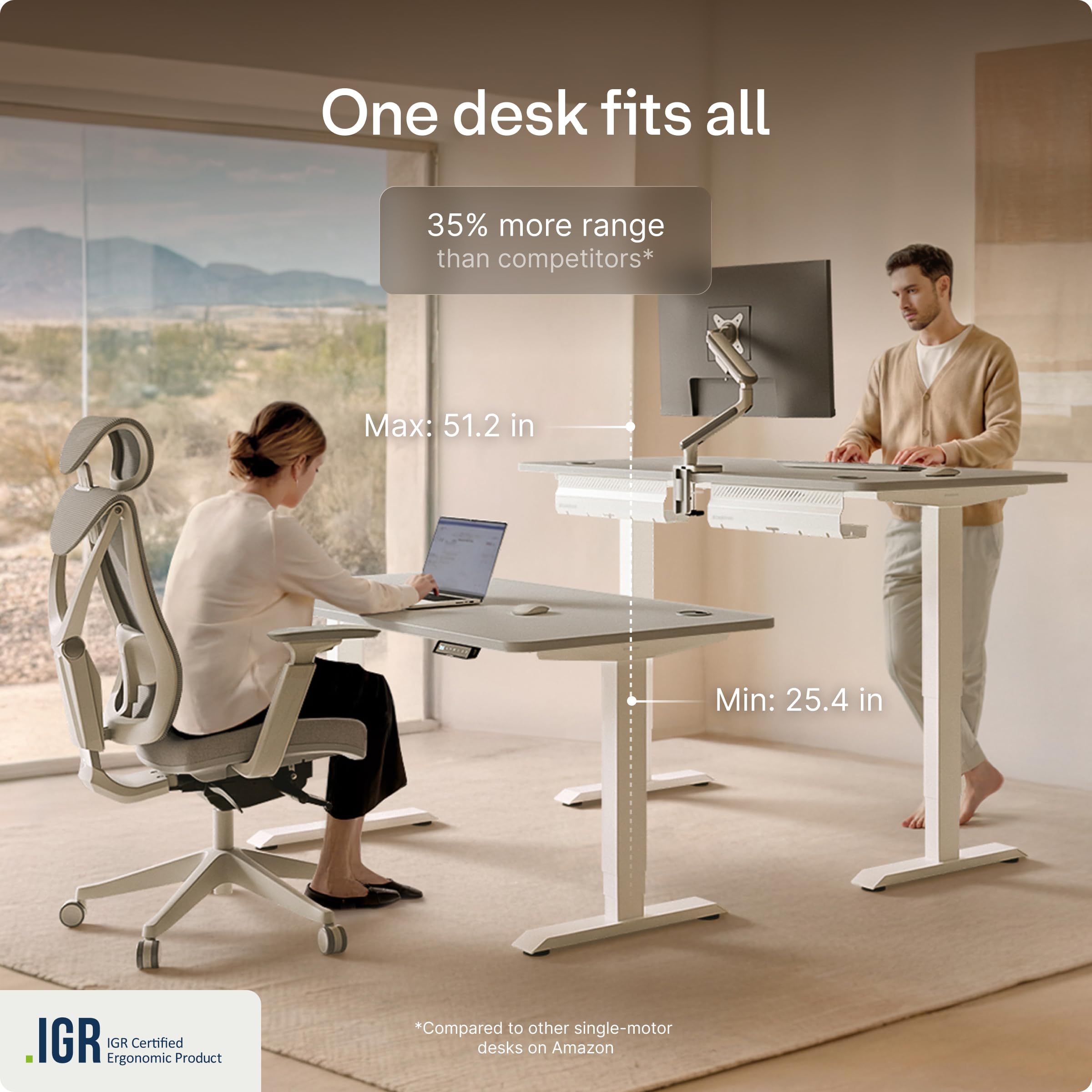 Standing Desk 48x24 — Made in Europe, Ergonomic Sit Stand Home Office Desk, Electric Height Adjustable, Dual Motor, USB & USB-C Charging, Wobble-Free, Touchscreen, 3 Memory Presets