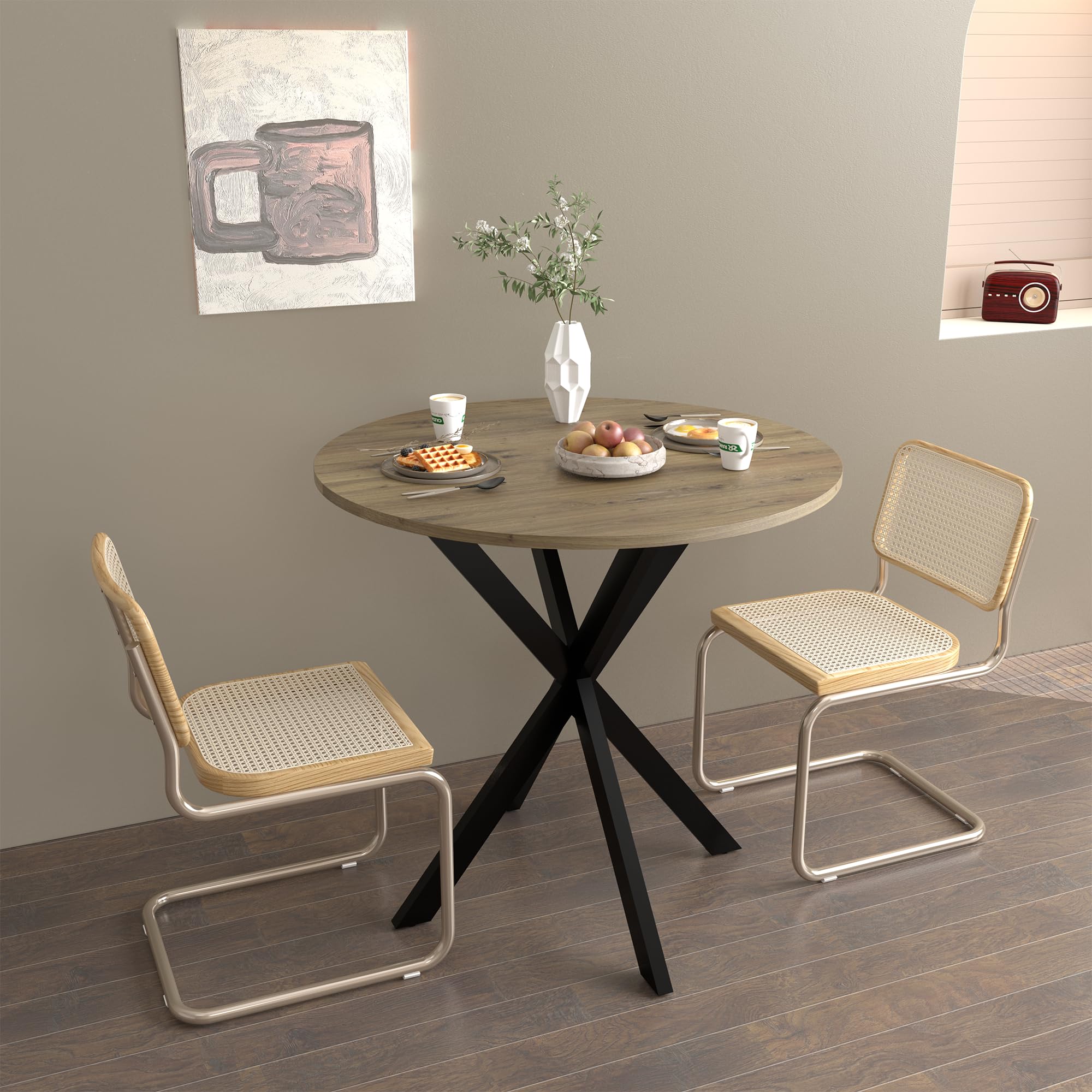 31.5 Inch Round Tulip Dining Table, Small Circle Kitchen Table with Metal Black Legs for 2-4 People,Modern Dining Room Table