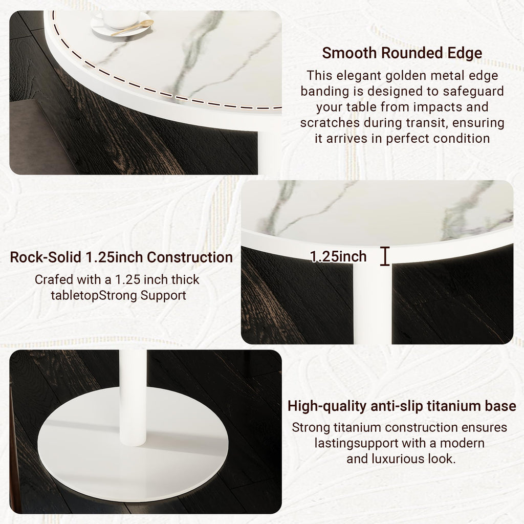 hausway 31.5" Tulip Table,Round Kitchen Dining Table for 2-4 with Thick Sintered Stone Top,Titanium Golden Pedestal Base,Heat-Resistant,Bistro Table for Dining Room,Café,Small Space（White Glacial）