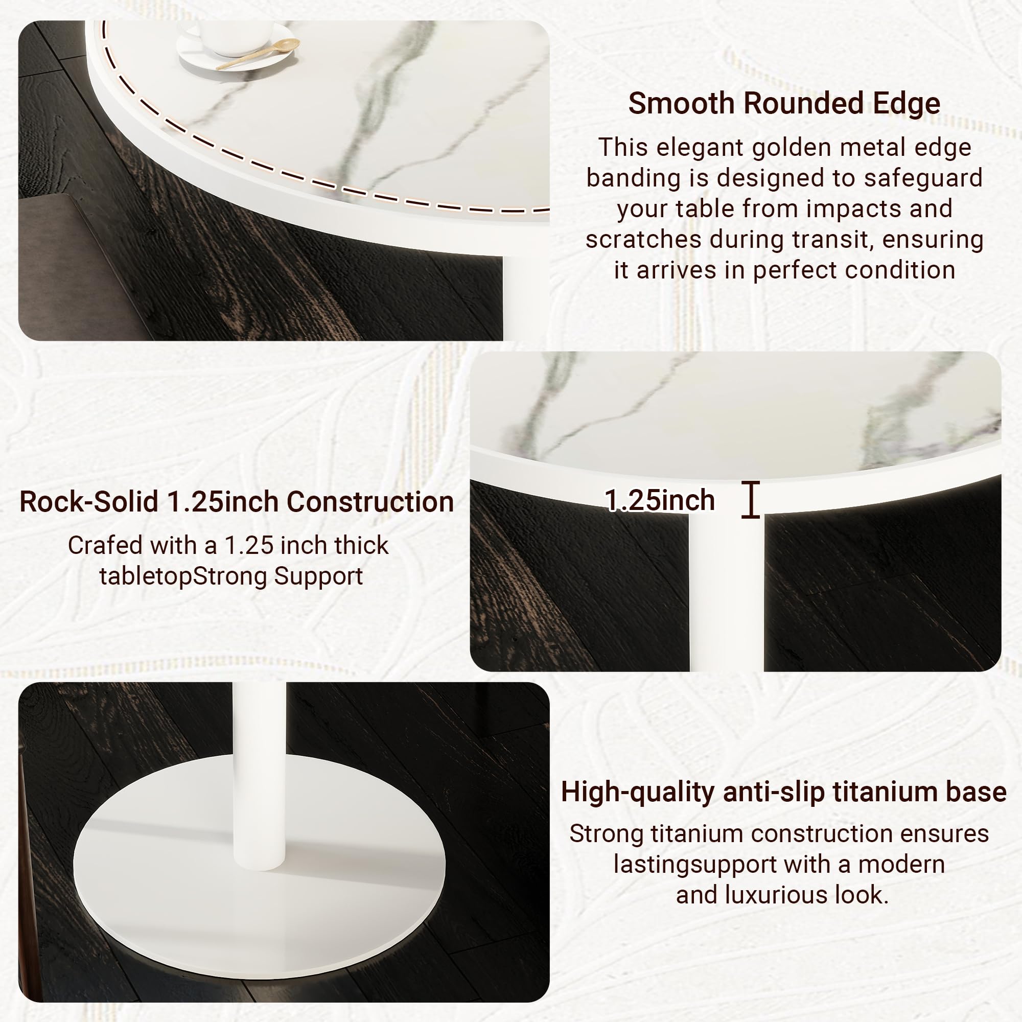 hausway 31.5" Tulip Table,Round Kitchen Dining Table for 2-4 with Thick Sintered Stone Top,Titanium Golden Pedestal Base,Heat-Resistant,Bistro Table for Dining Room,Café,Small Space（White Glacial）