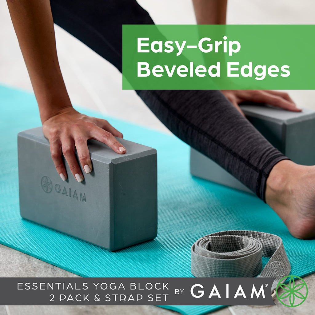 2-Pack Yoga Blocks & Strap Set - Black