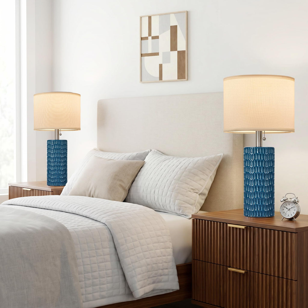 20” Modern Table Lamps Set of 2, Lamps for Bedroom, Blue