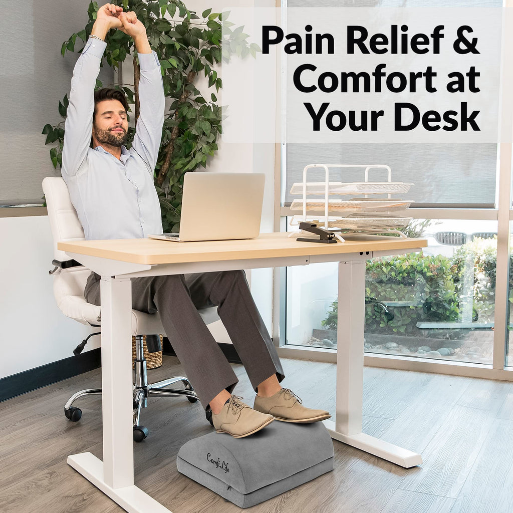 Foot Rest for Under Desk at Work – Adjustable Desk FootRest for Office Chair, Gaming Accessories – Ergonomic Teardrop Design for Back, Hip & Leg Pain Relief – 100% Memory Foam (Gray)