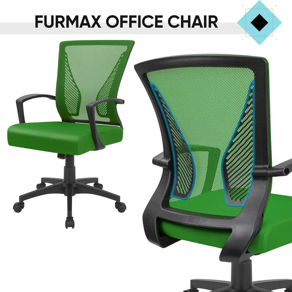 (2, Green) Office Chair Ergonomic Computer Desk Mesh Chair Mid Back Swivel Lumbar Support with Armrest