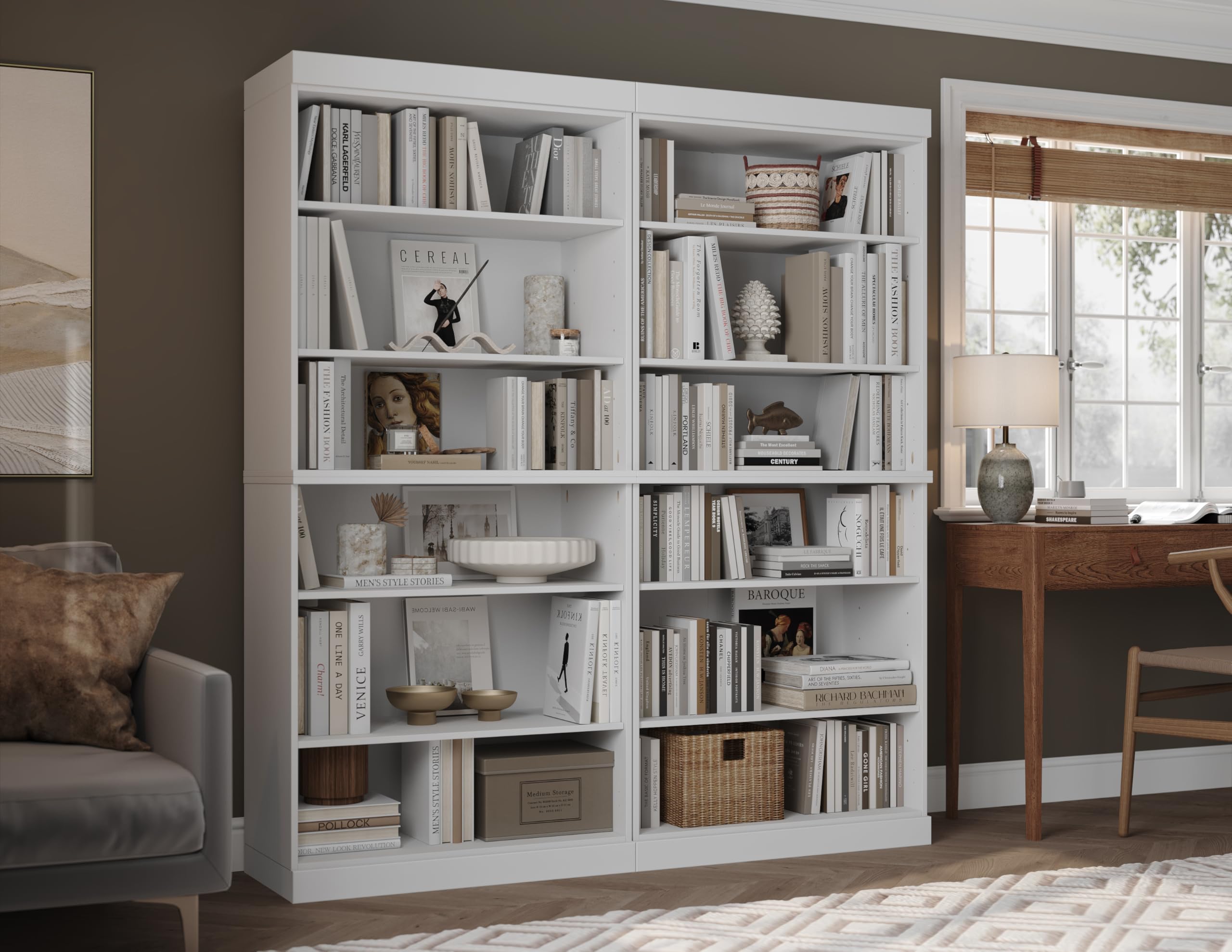 100% Solid Brazilian Pine Wood 12-Shelf Bookcase, Adjustable Shelves, 64" Wide, 71.5" Tall