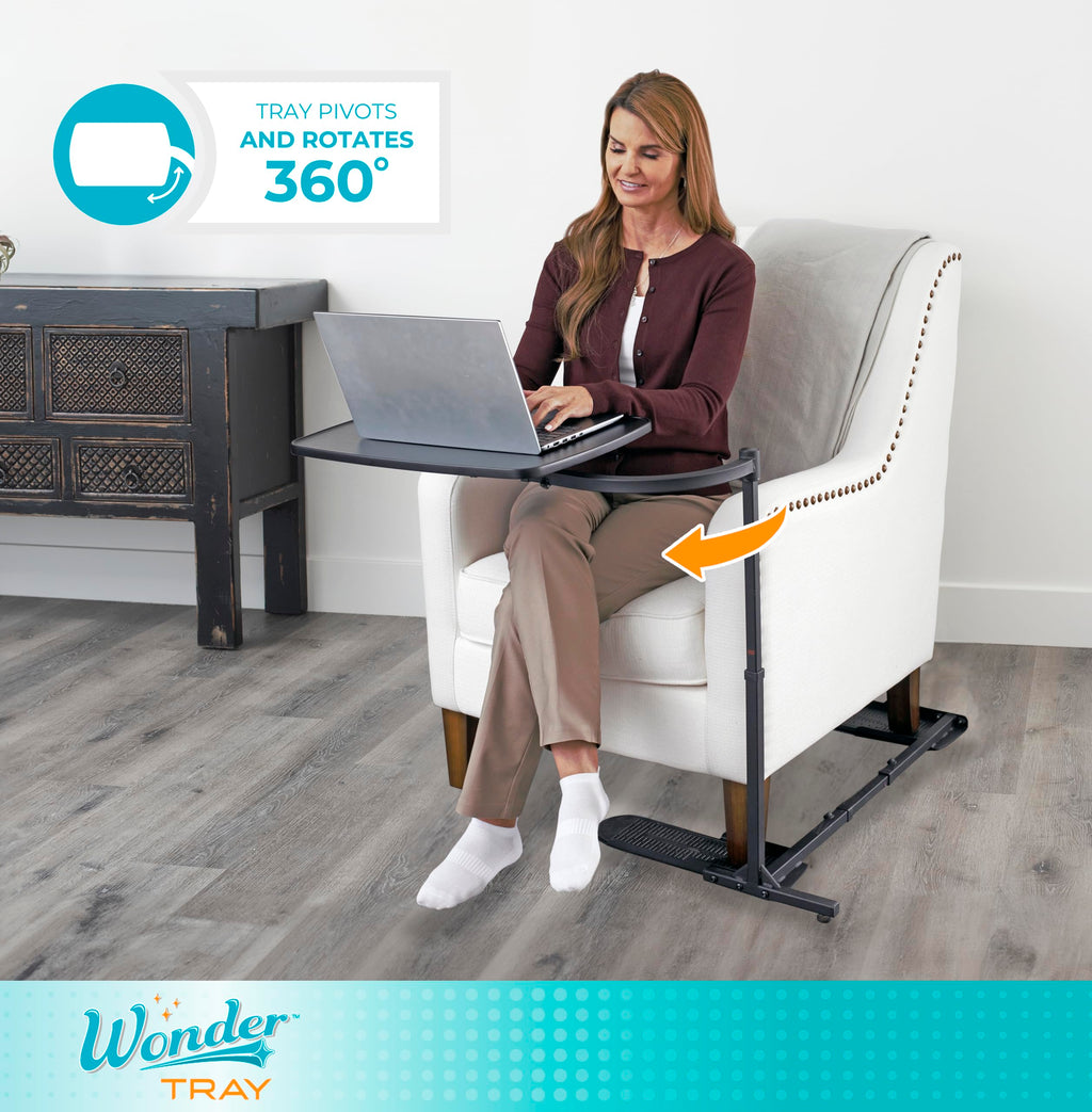 Wonder Tray, Adjustable Swivel Table, Large Laptop Stand, Couch Desk, Side Tables & Gaming Bench, TV-Trays for Eating on Couches, Chairs, Recliners, Black