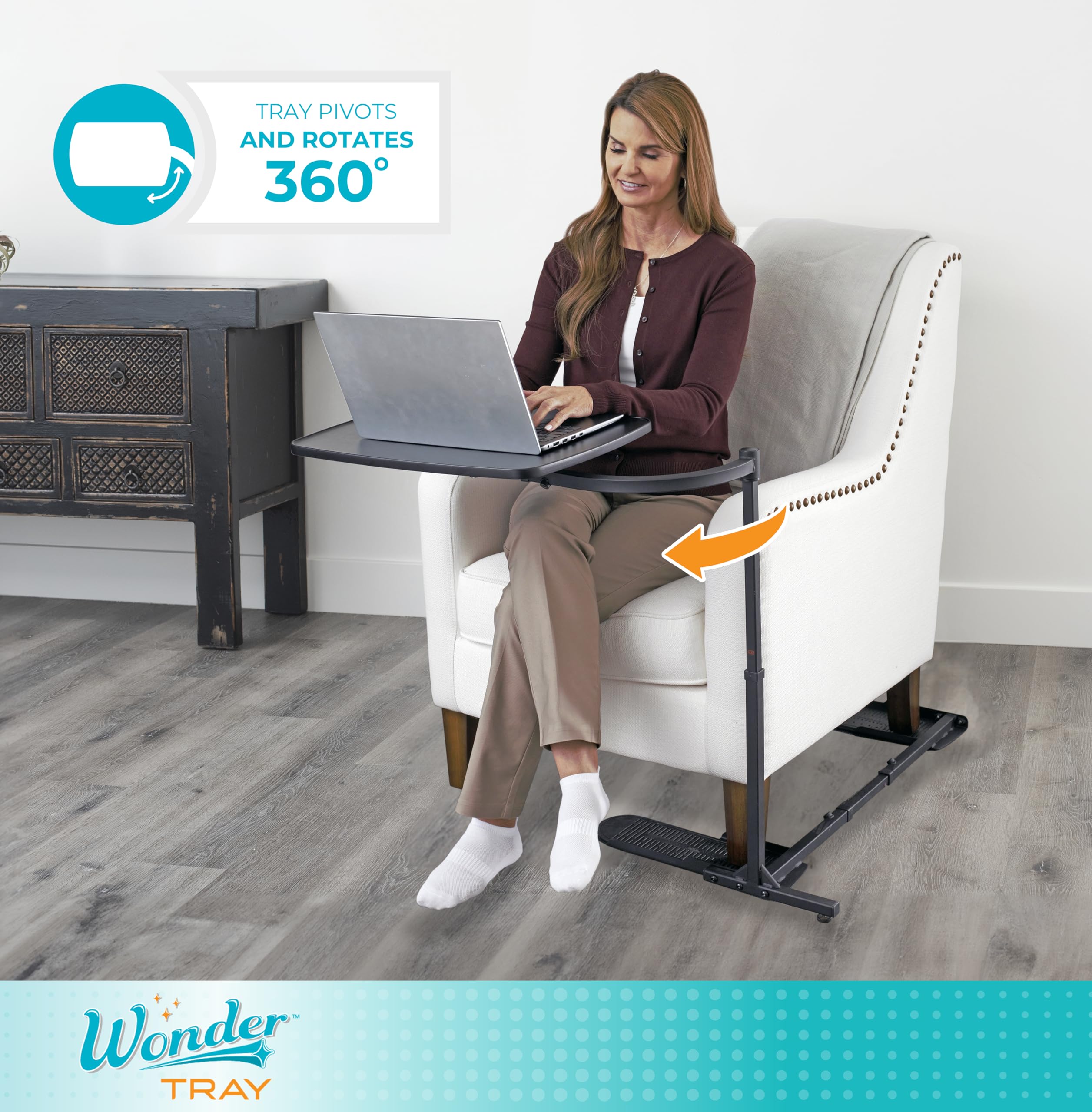 Wonder Tray, Adjustable Swivel Table, Large Laptop Stand, Couch Desk, Side Tables & Gaming Bench, TV-Trays for Eating on Couches, Chairs, Recliners, Black