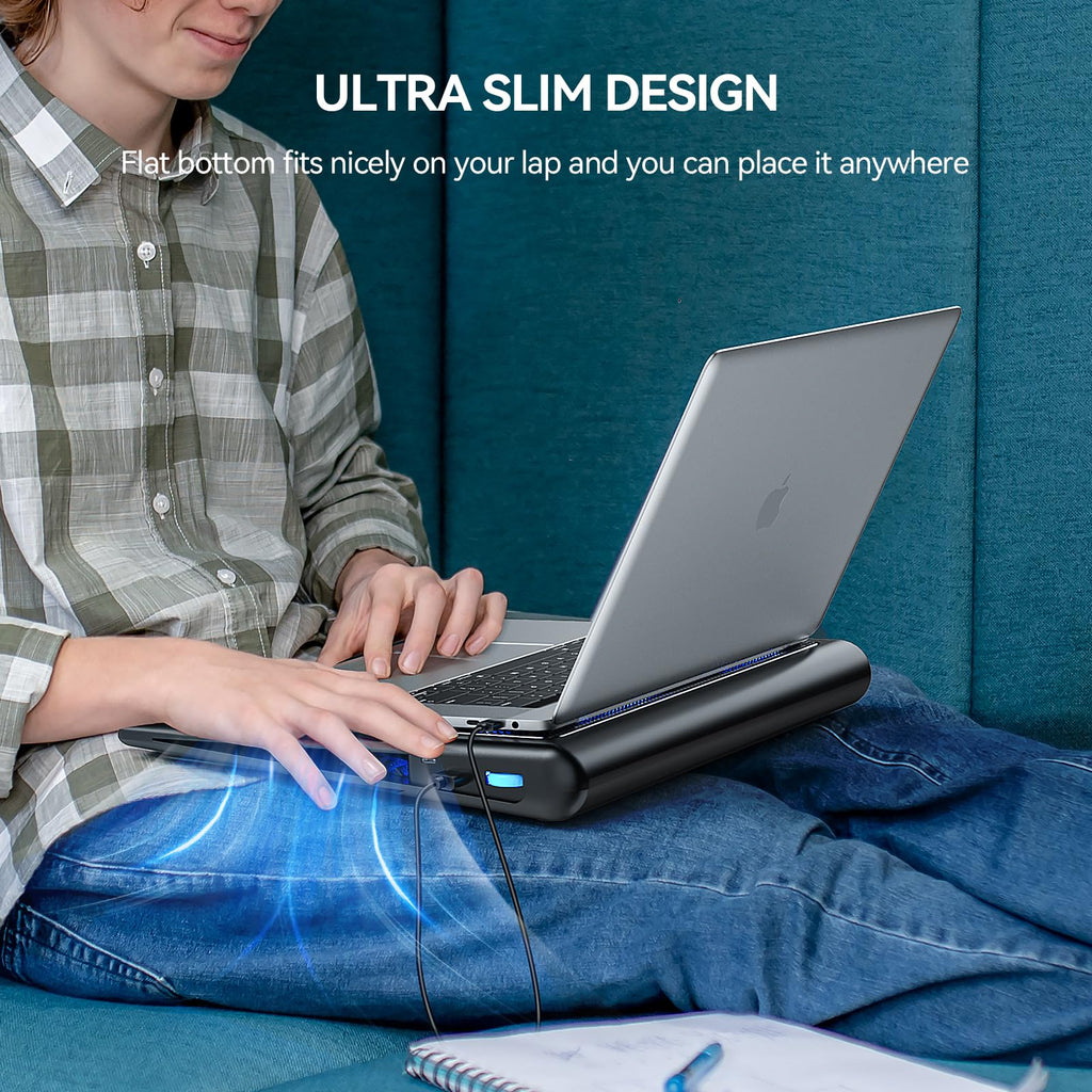 Laptop Cooling Pad - 12"-15.6" Laptops Cooler, Powerful Cooler and Ultra Quiet for Gaming Laptops Pad, 2 Wind Speed Adjustable, USB A & C Powered Cooler Stand with Laptop Fan LED (Blue)