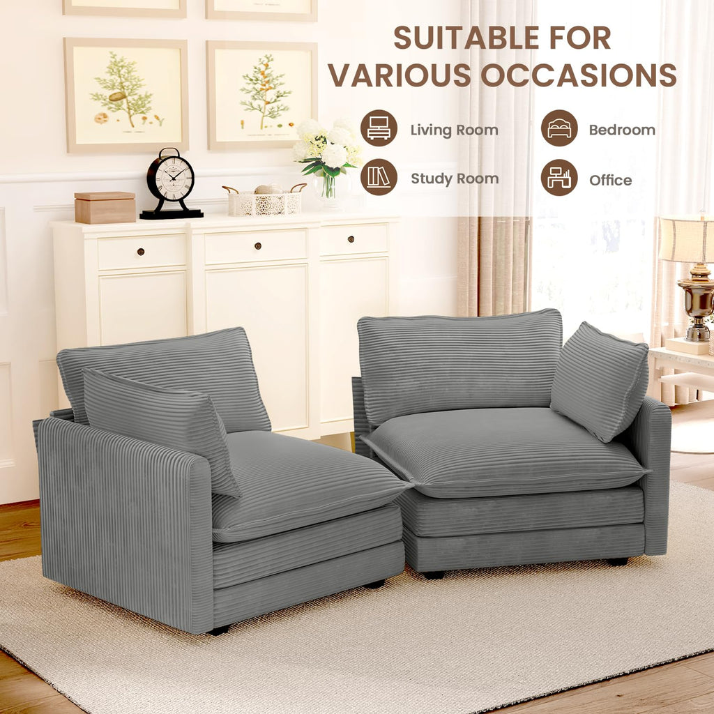 78'' Sectional 2 Seat Cloud Loveseat with 2 Throw Pillows, Modern Corduroy Love Seat, Convertible Cozy Sofa for Living Room, Bedroom and Office, Dark Grey