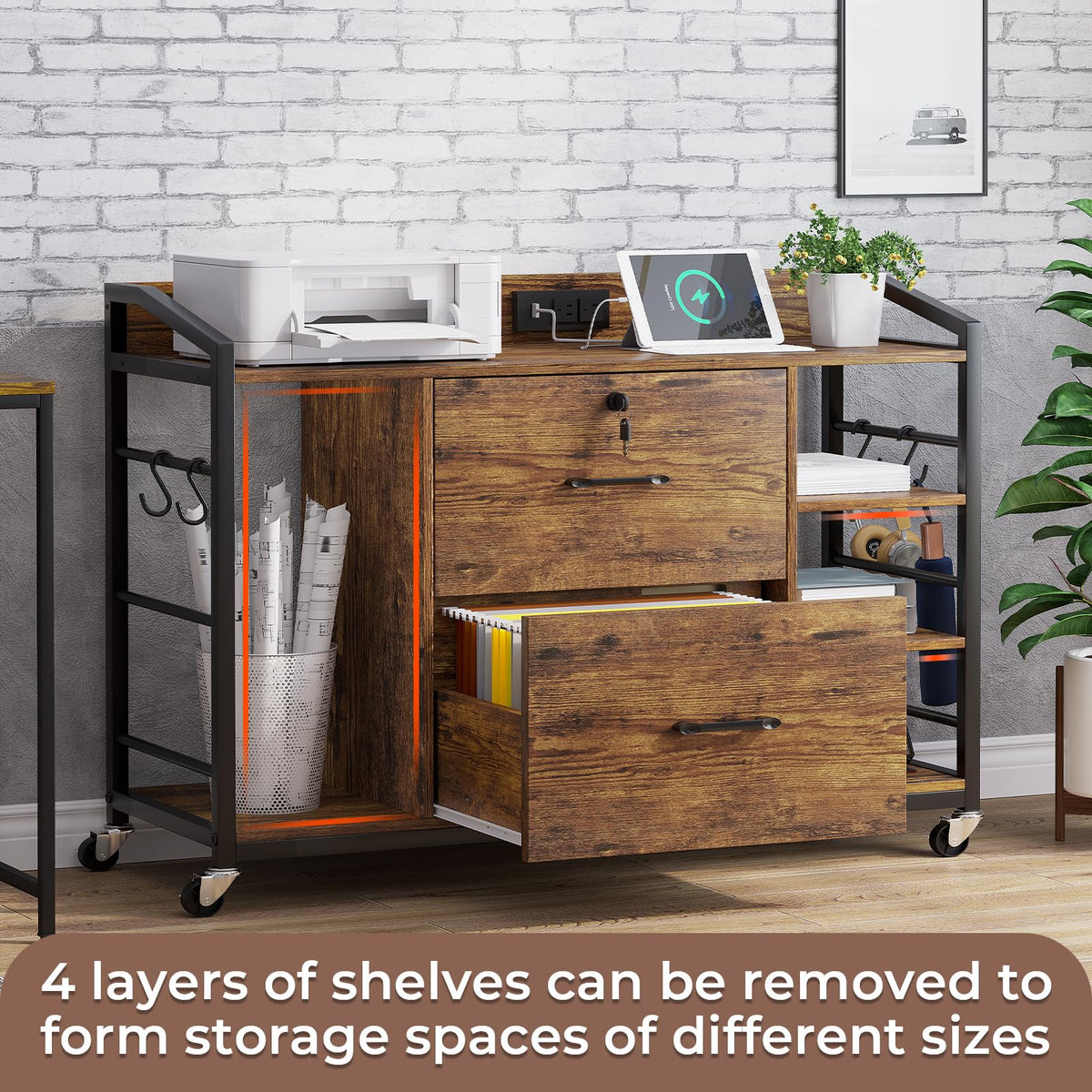 44" File Cabinet with Lock, Filing Cabinet fits Legal/Letter Size