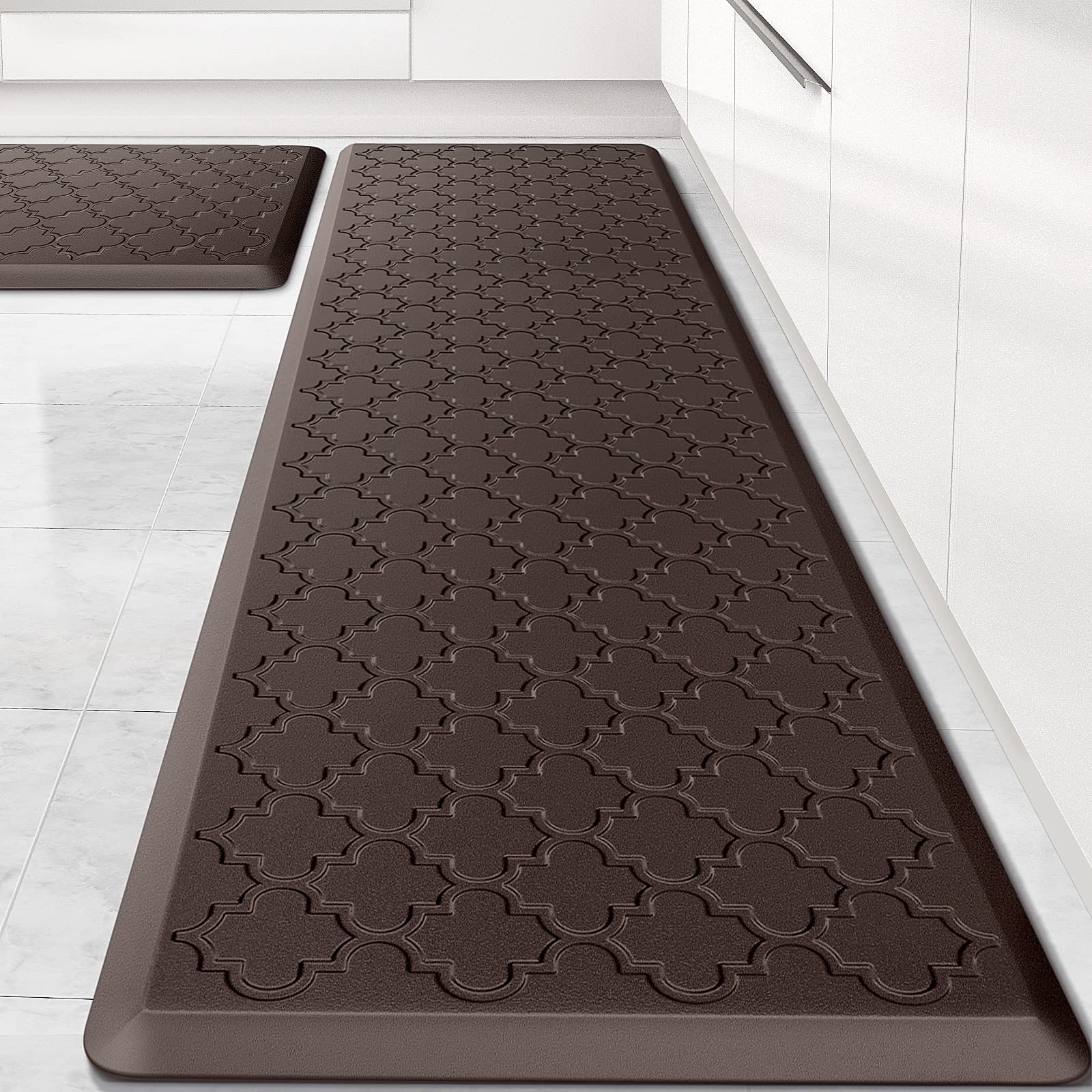 Mat [2 PCS] Cushioned Anti-Fatigue Floor Mat Water Resistant Non-Skid Kitchen Mats and Rugs Ergonomic Comfort Foam Kitchen Rugs Standing Mat for Floor Office Sink Chocolate,17.3"x28"+17.3"x60"
