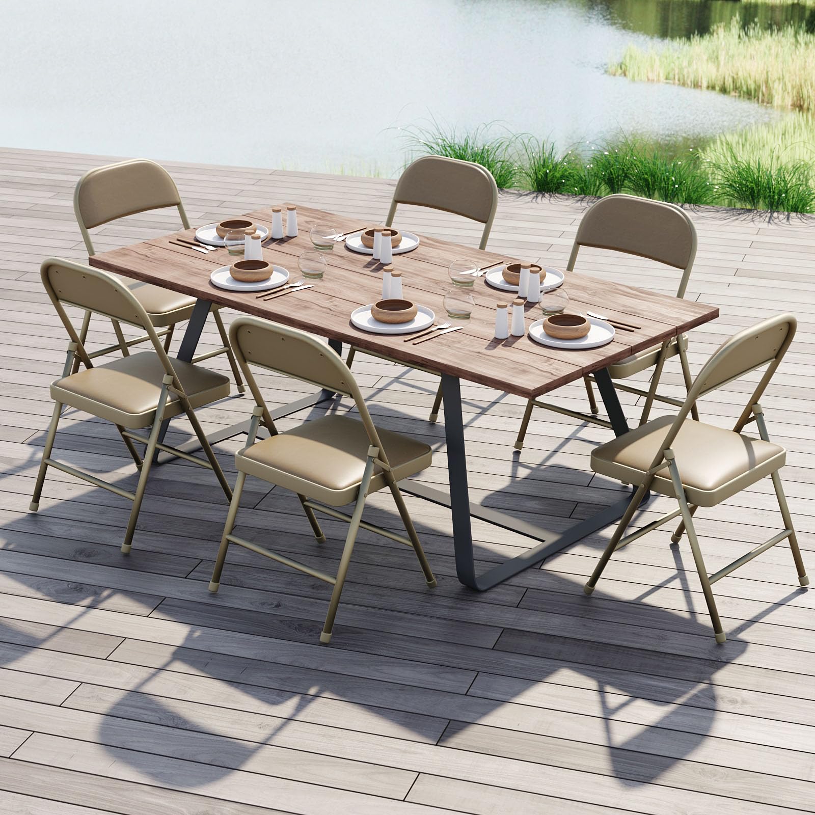 4 Pack Folding Chairs with Padded Vinyl Cushion Chairs with Comfortable Cushion and Durable Steel Frame for Home and Office, for Indoor and Outdoor Events (Kahki, Vinyl)
