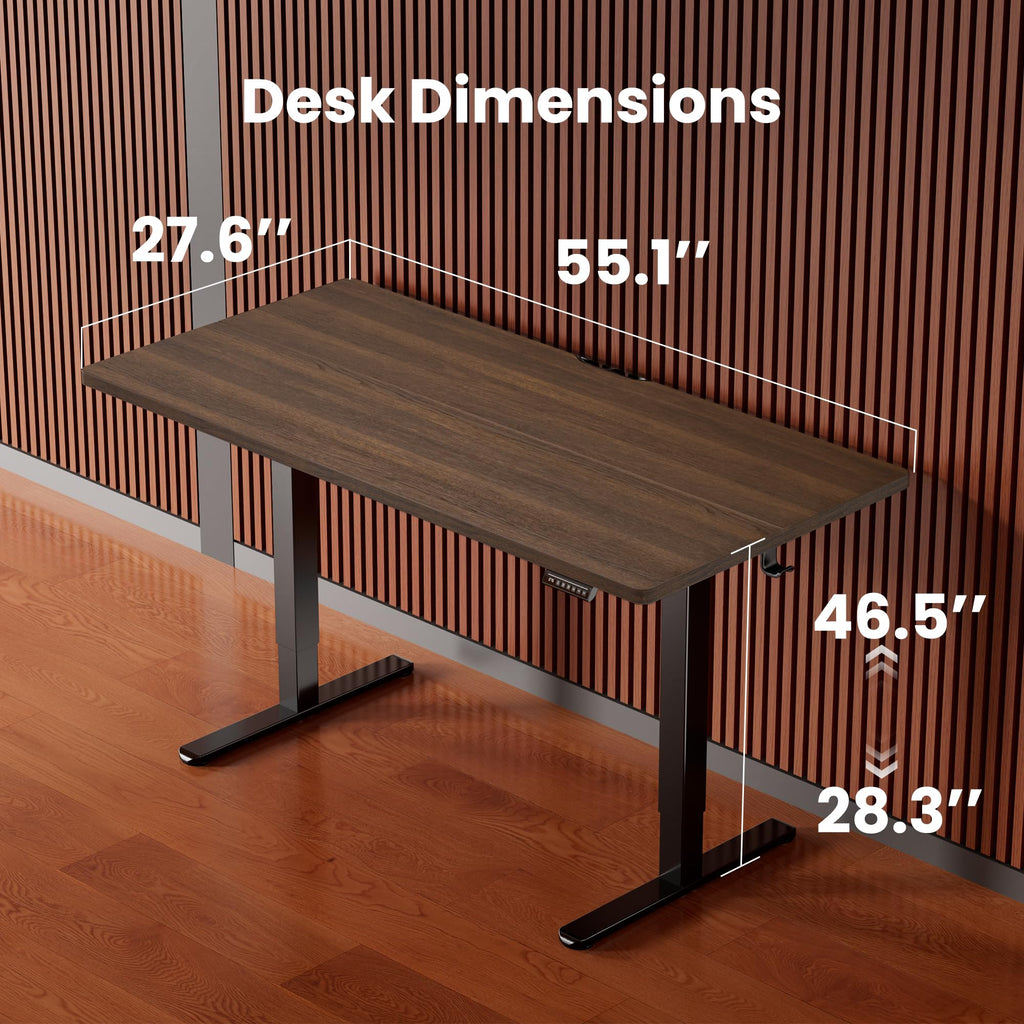 Height Adjustable Electric Standing Desk, 55 x 28 Inches Sit Stand up Desk, Memory Computer Home Office Desk, Dark Walnut