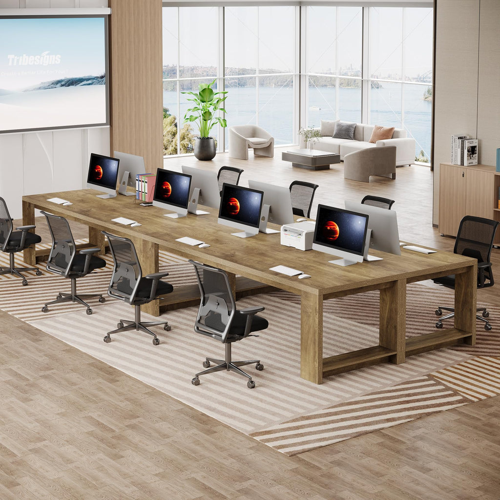 7 ft Conference Table for 6 to 8 People, Modern Rectangle Meeting Room Desk for Boardroom, Home Office (1, Oak)