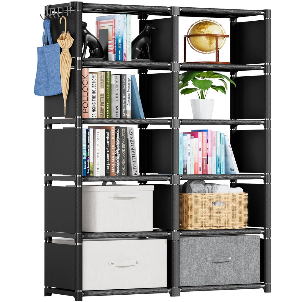Bookcases: Black Cube Book Shelf, 10 Cube Tall Storage Organizer for Bedroom, Living Room & Office
