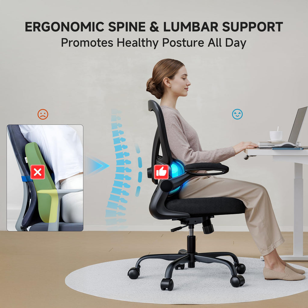 Mesh Office Chair, 330LBS Ergonomic Desk Chair with Adjustable Lumbar Support, Executive Computer Chairs for Home Office, Black