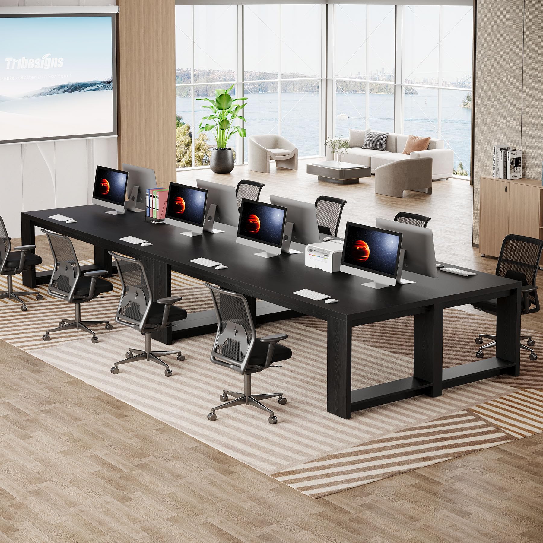7 ft Conference Table for 6 to 8 People, Modern Rectangle Meeting Room Desk for Boardroom, Home Office (Black)