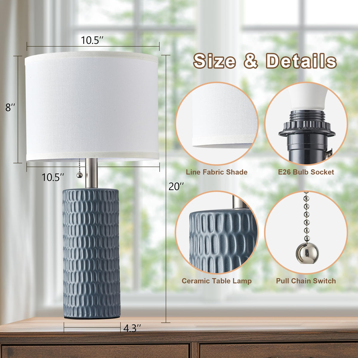 20” Modern Ceramic Table Lamps for Bedroom, Set of 2, Grey