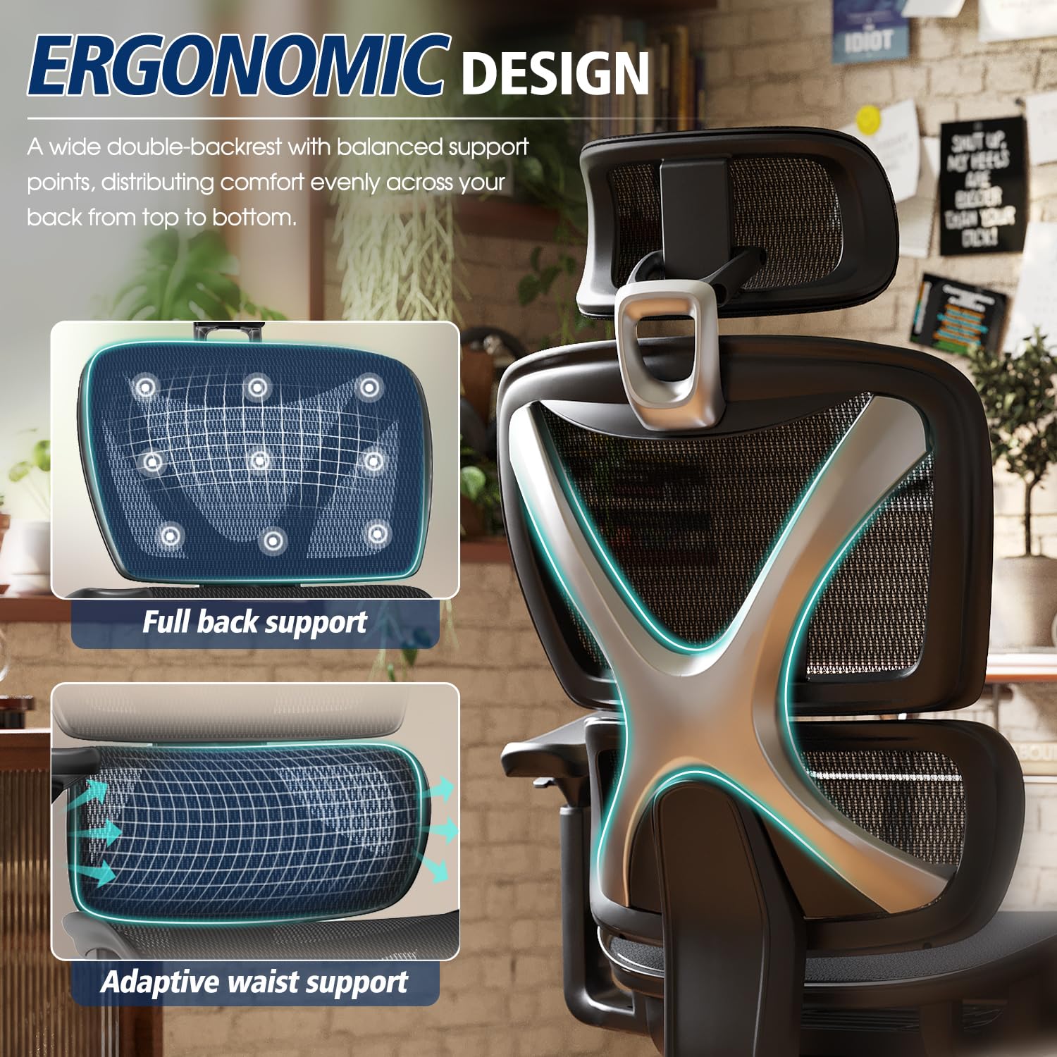 Ergonomic Office Chair, Big and Tall Mesh Chair with Lumbar Support, 3D armrest - 215° Rotation, Adjustable Headrest & Soft Seat, Durable Computer Chair 350LBS for Work Gaming