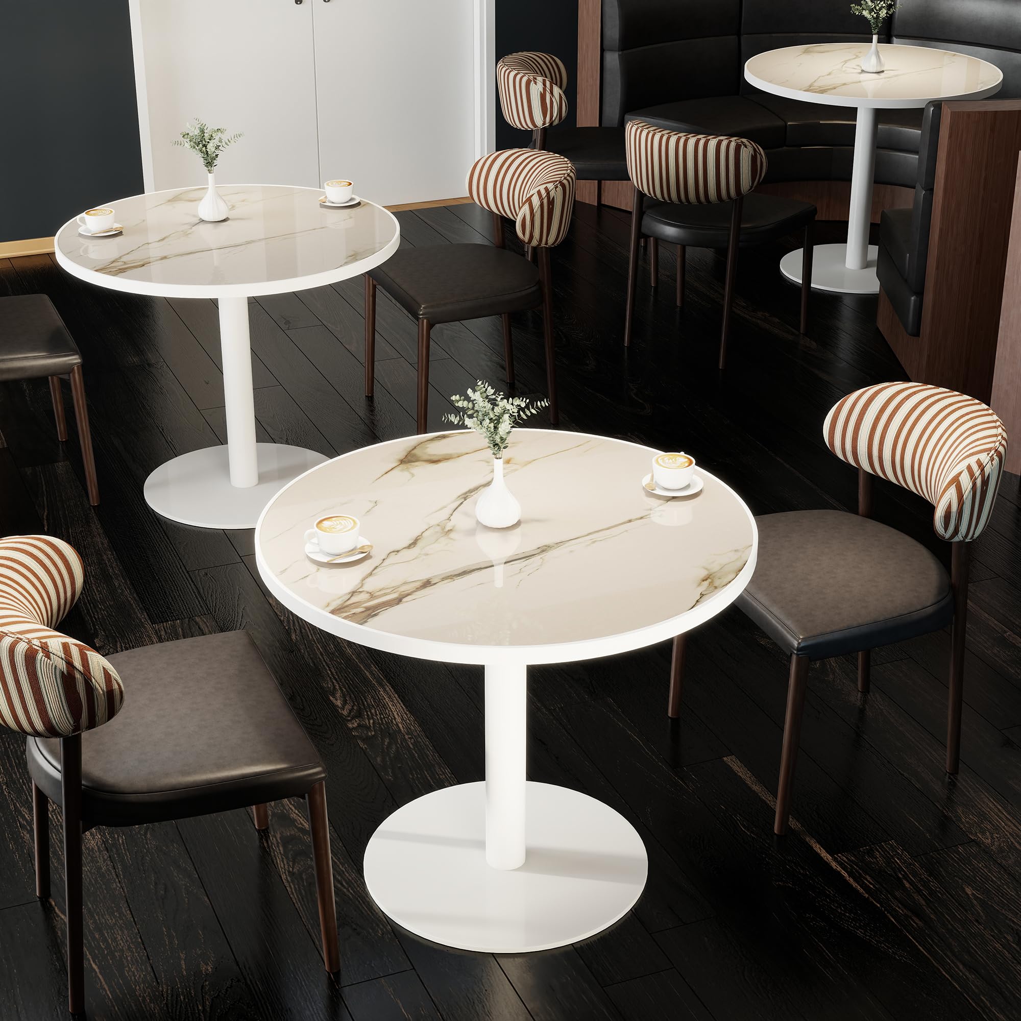 hausway 31.5" Tulip Table,Round Kitchen Dining Table for 2-4 with Thick Sintered Stone Top,Titanium Golden Pedestal Base,Heat-Resistant,Bistro Table for Dining Room,Café,Small Space（Amber Rift）