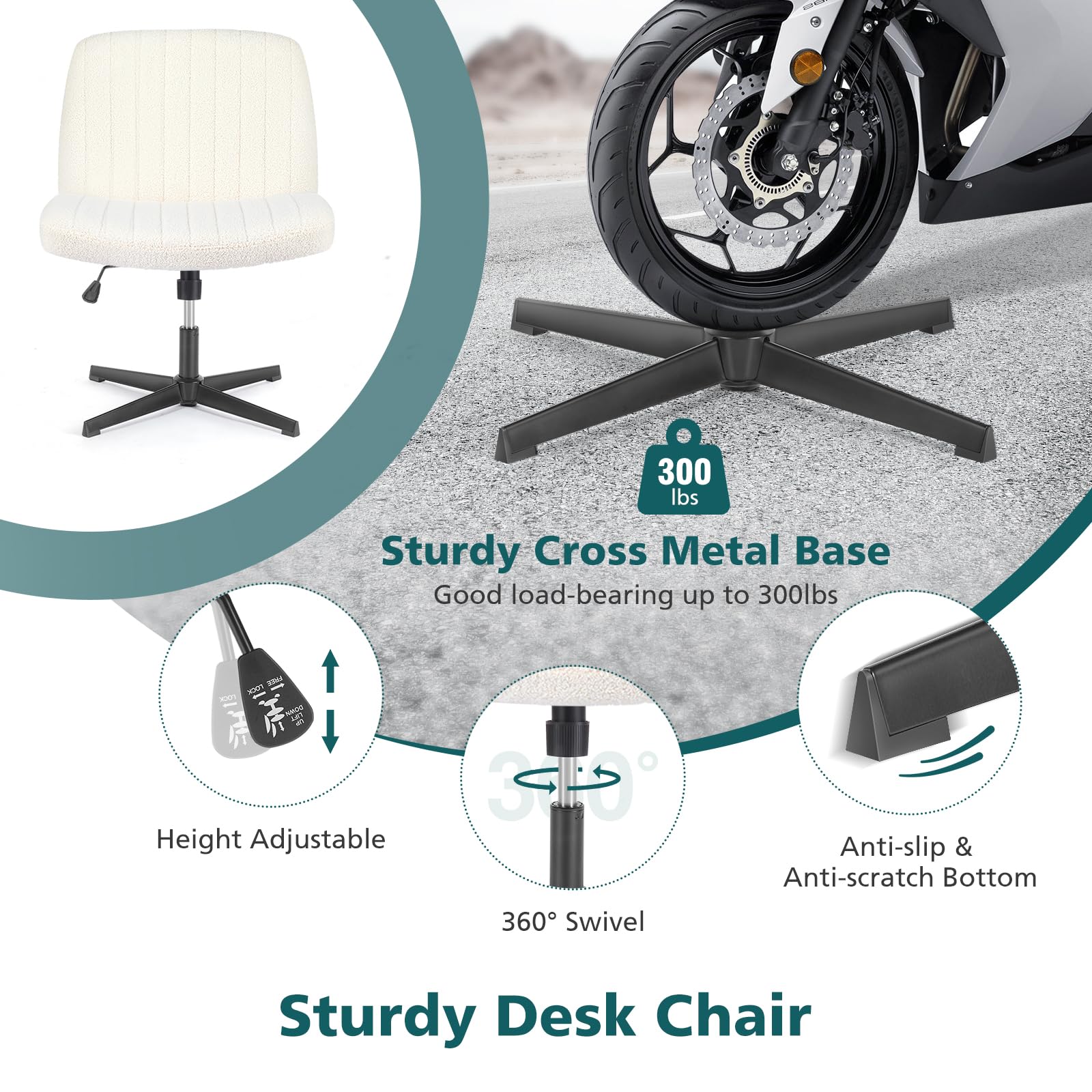 Criss Cross Chairs Legged Armless No Wheels Wide Seat Height Adjustable Swivel Rolling Padded Furry Cute Home Office Desk Seating for Bedroom, Student, Study Room