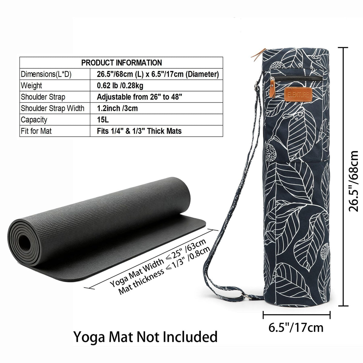 Yoga Mat Bag for Women & Men, Full-Zip Canvas Pilates Bag with Pockets