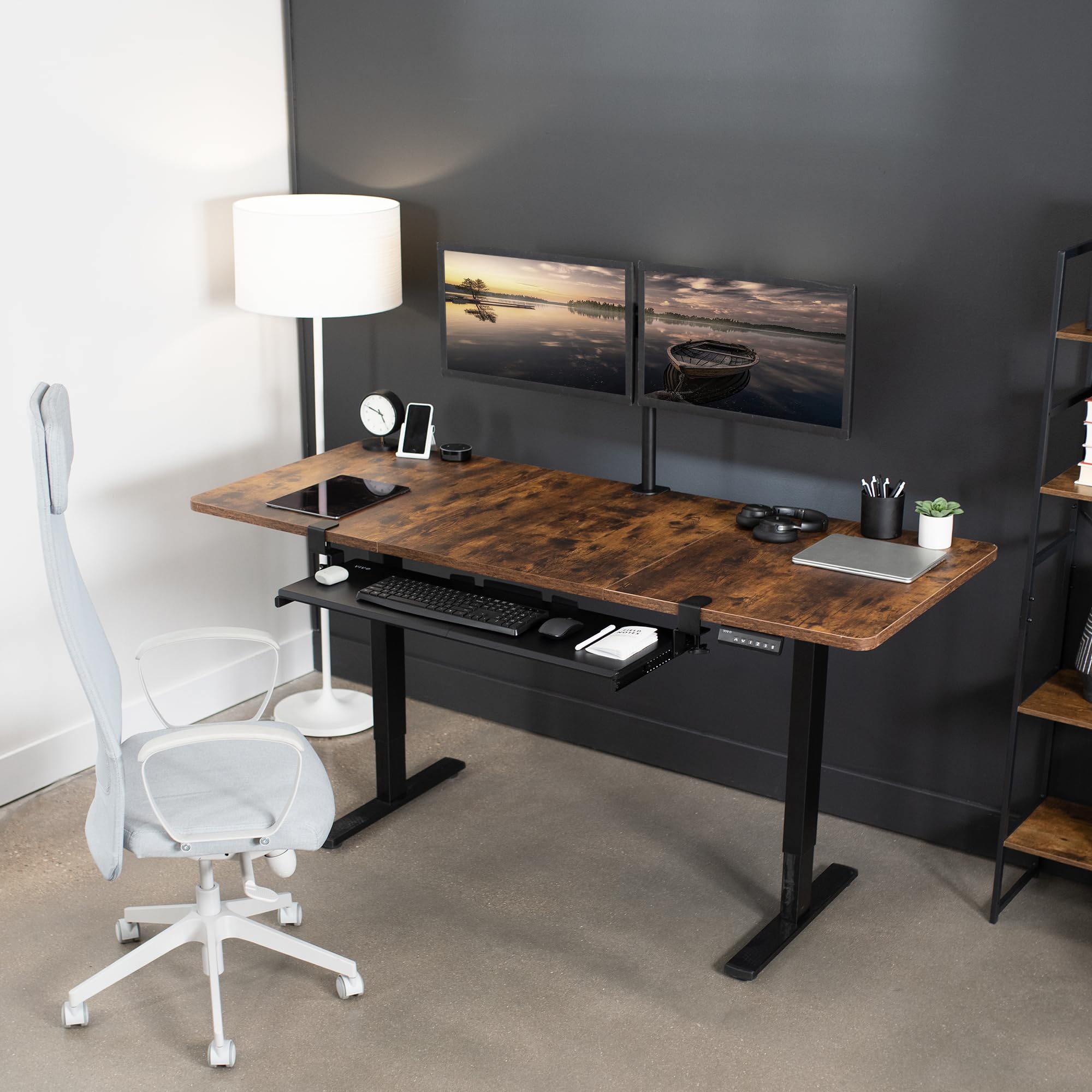 Extra Long Clamp-on Computer Keyboard and Mouse Under Desk Slider Tray, 34 x 11 inch Pull Out Platform Drawer, Black