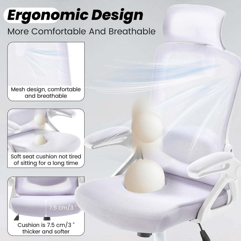 Ergonomic Office Chair, 400 LBS Desk Chair with Adjustable Lumbar Support, High Back Breathable Mesh Computer Chair Rolling Work Swivel Task Chairs, Comfy Home Office Desk Chair (Lavender)
