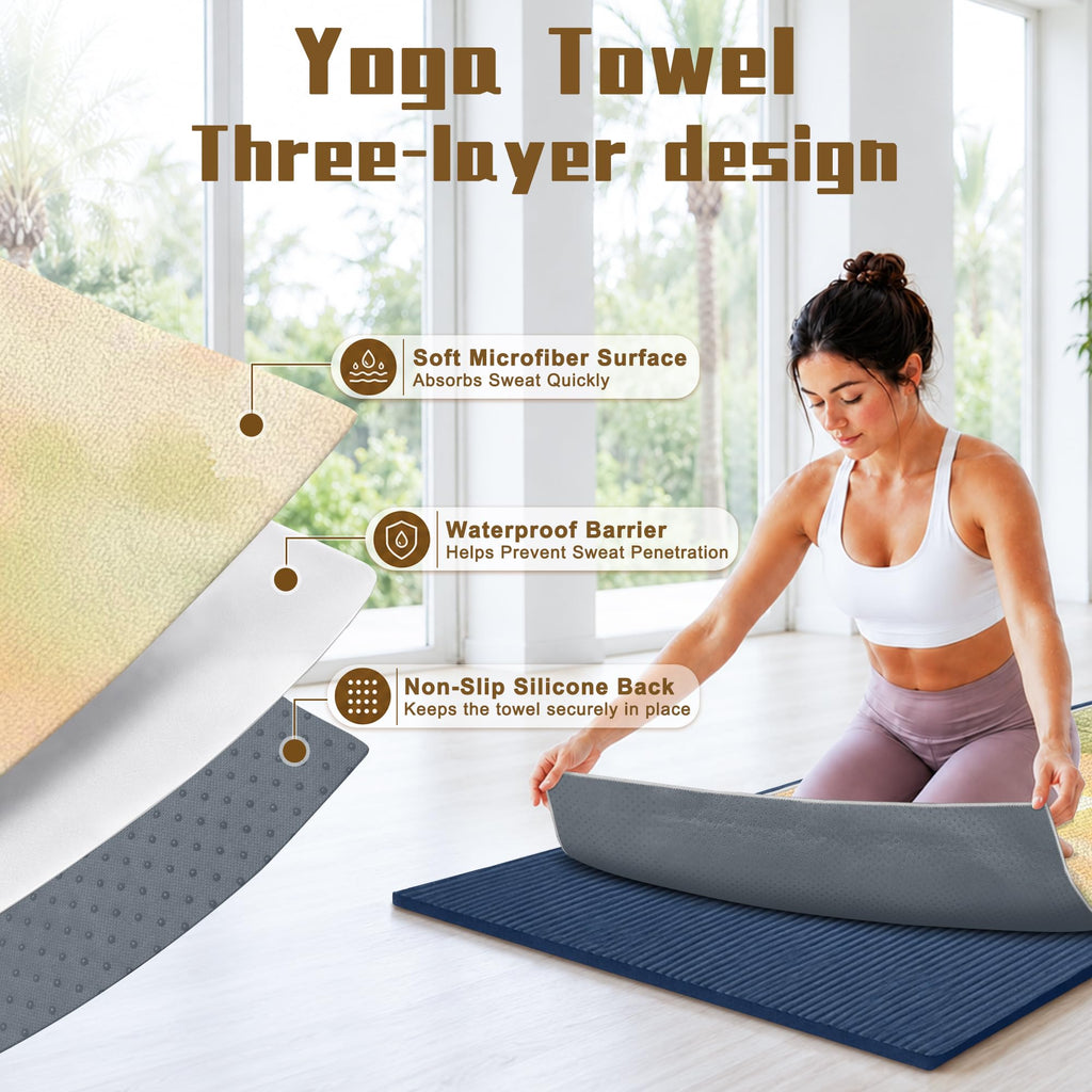 Yoga Mat Towel, Hot Yoga Towel High-Definition Pattern, Machine Washable with Ultra-Absorbent Yoga Towels for Hot Yoga Non Slip for Fitness, Exercise, Pilates, 72 x 27 in, Green Sunset