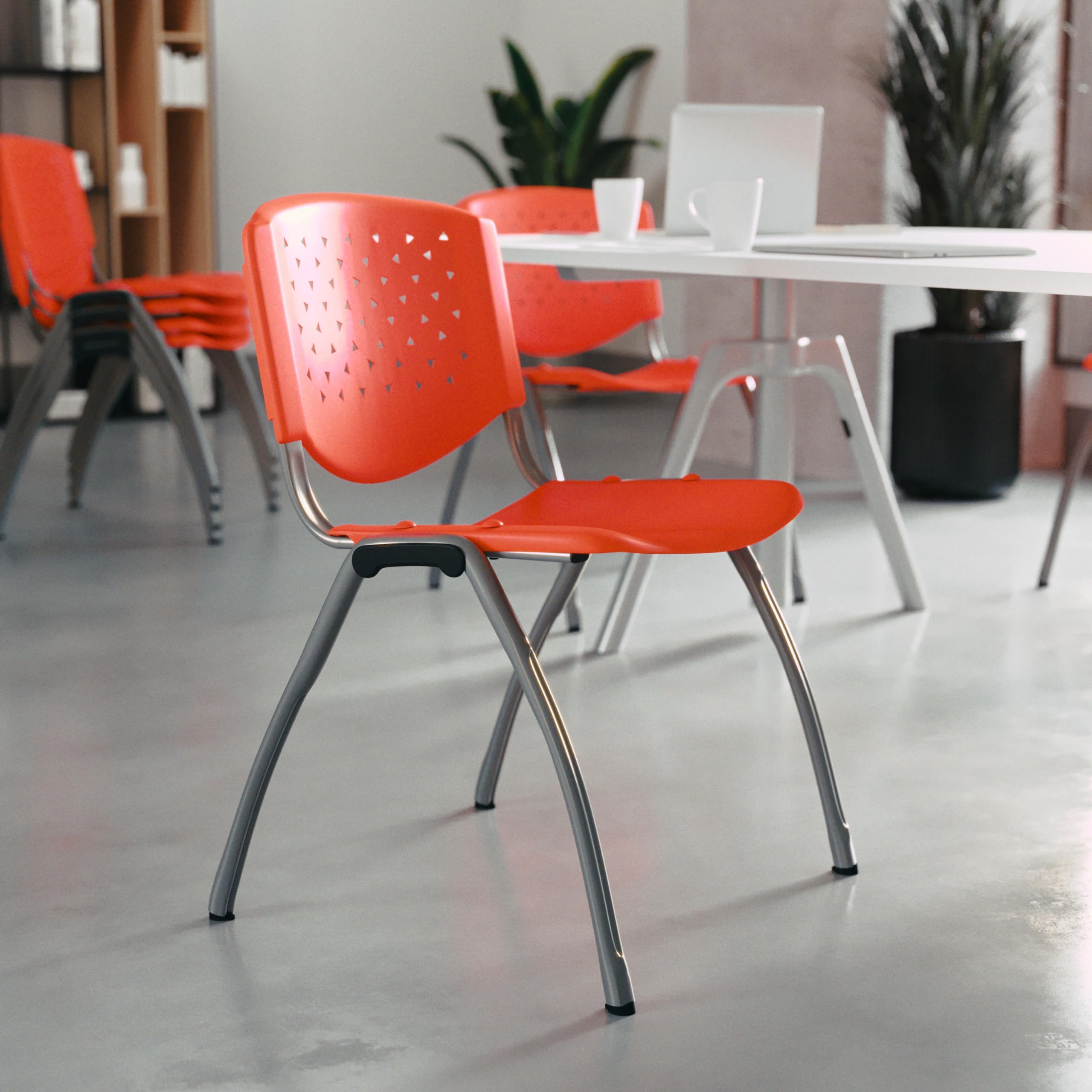 HERCULES Series 880 lb. Capacity Orange Plastic Stack Chair with Titanium Gray Powder Coated Frame