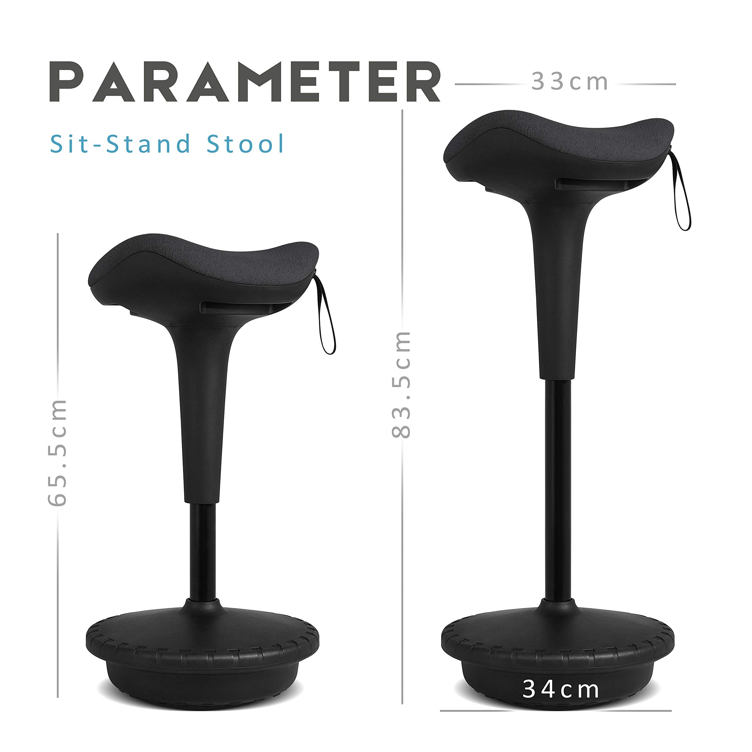 Standing Desk Stool, Standing Office Stool, Ergonomic Sit Stand Stools, Adjusting Height and swivels 360° Working seat for Bedroom, Kitchen, Living Room (Black)