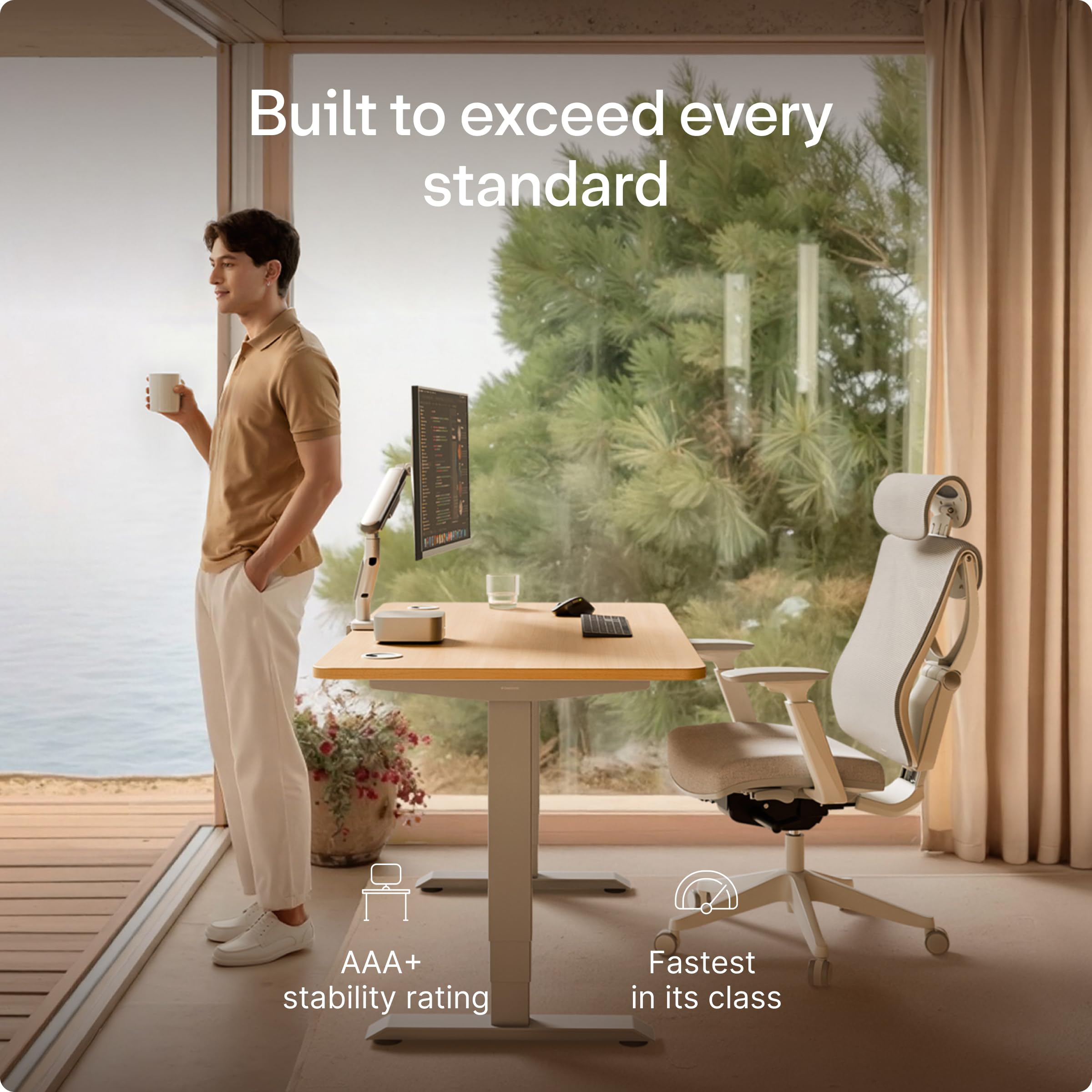 Standing Desk 48x24 — Made in Europe, Ergonomic Sit Stand Home Office Desk, Electric Height Adjustable, Dual Motor, USB & USB-C Charging, Wobble-Free, Touchscreen, 3 Memory Presets