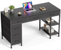 Computer Desk with 6 Drawers, Office Desk with Shelves, Reversible Gaming Desk, Corner Desk with Storage, Work for Home Office, Study, Living Room, 47inch, Black