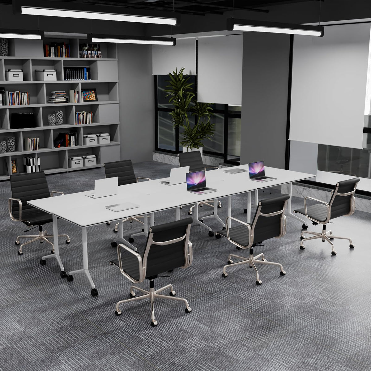 Conference Room Tables White,Folding Rectangular Flip Top Conference Table with Wheels for Large Meeting Seminar Home Office Classr (4, White, 55.1in)