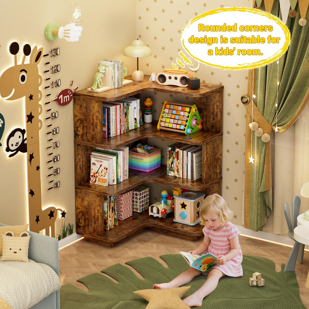 Corner Book Shelf, 4-Shelf L Shaped Corner Bookshelf with Baffle