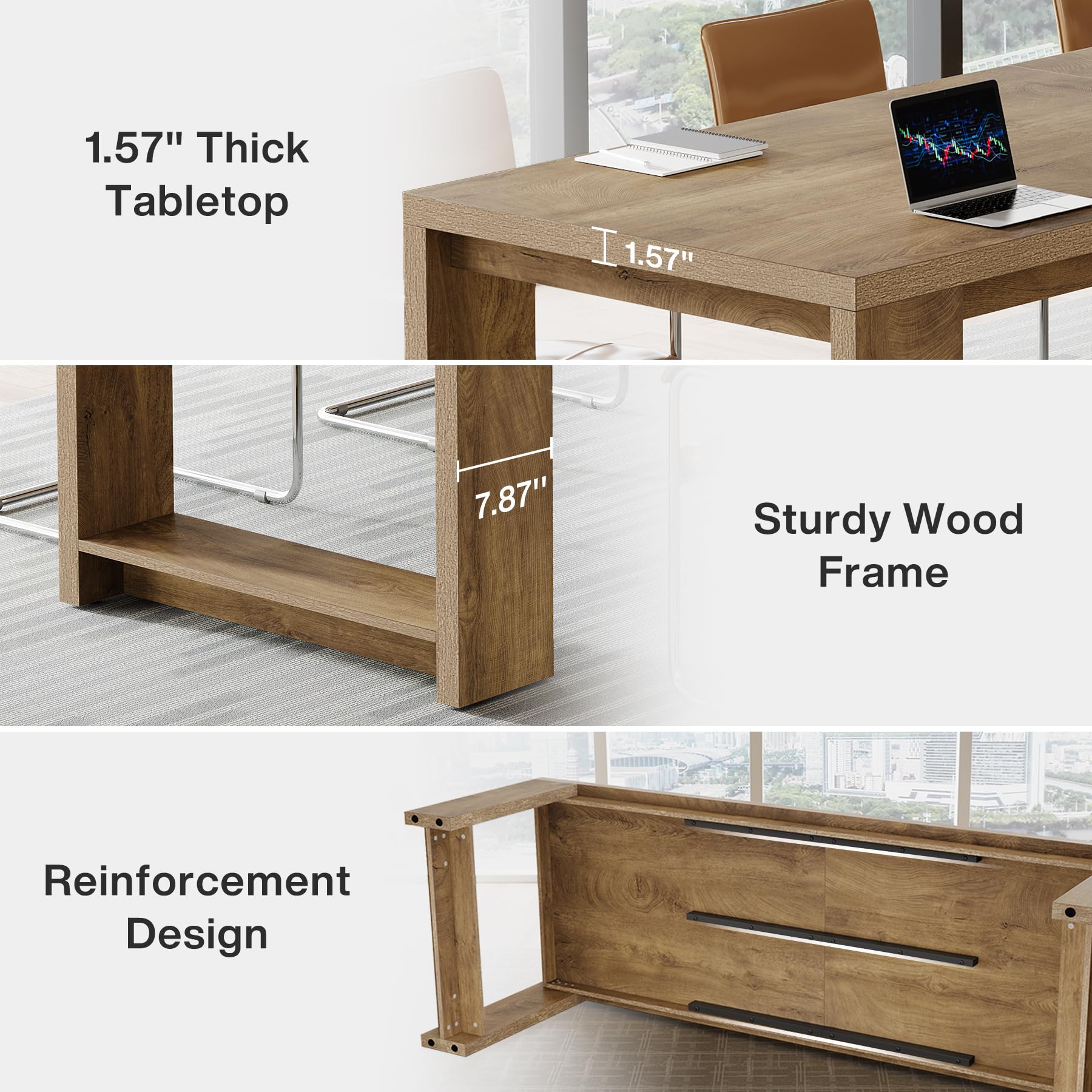 7 ft Conference Table for 6 to 8 People, Modern Rectangle Meeting Room Desk for Boardroom, Home Office (2, Oak)