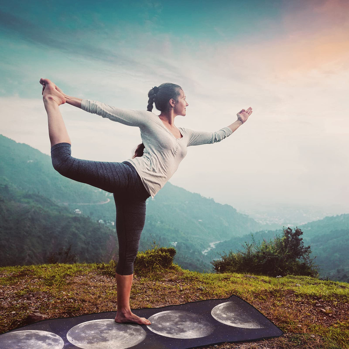 Non Slip Hot Yoga Towel, 70"x26", Moon Cycle