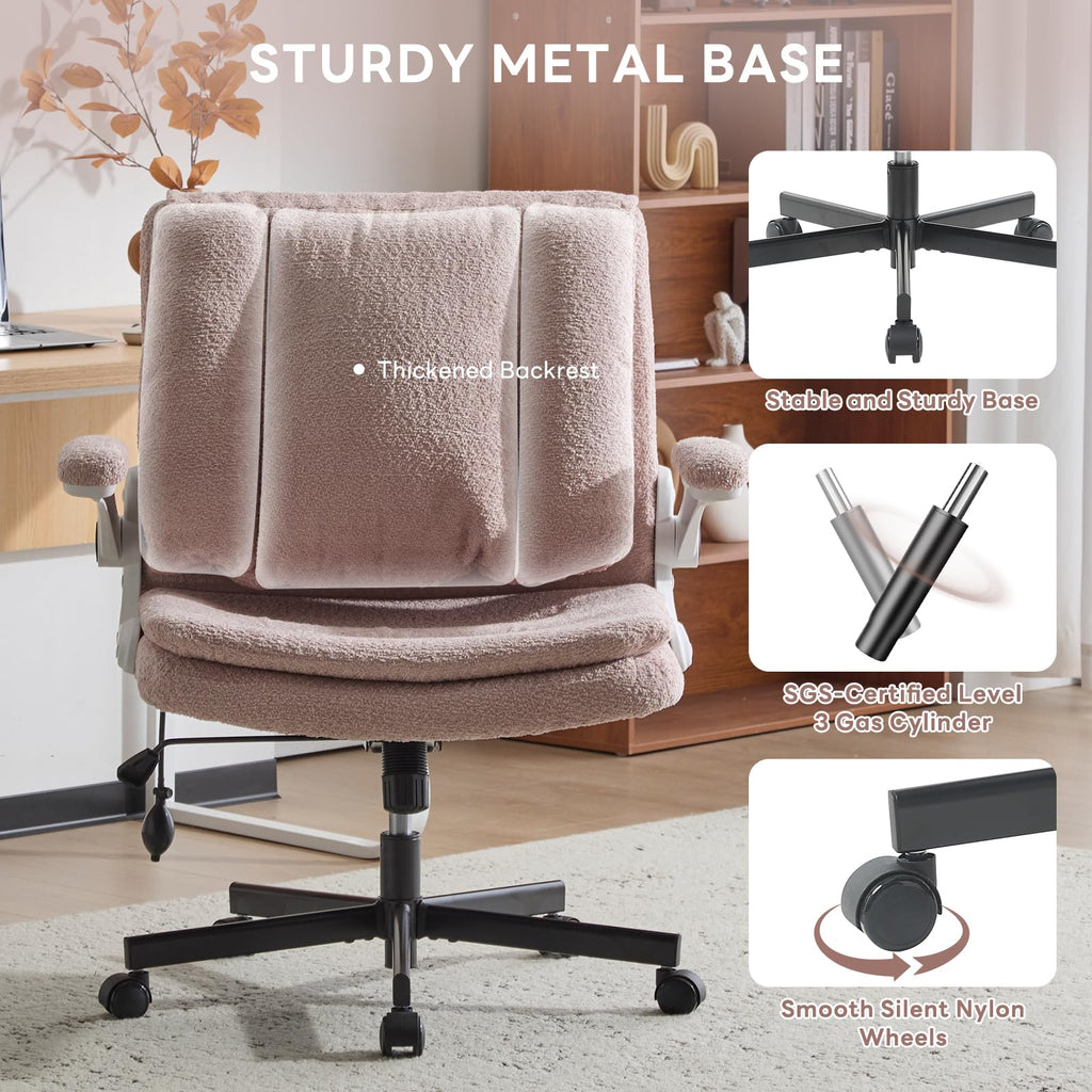 Criss Cross Office Chair with 2 in 1 Inflatable Flip-up Back, Ergonomic Wide Seat Desk Chair with Adjustable Arms and Wheels, Cross Legged Office Chair for Home & Office, Pink