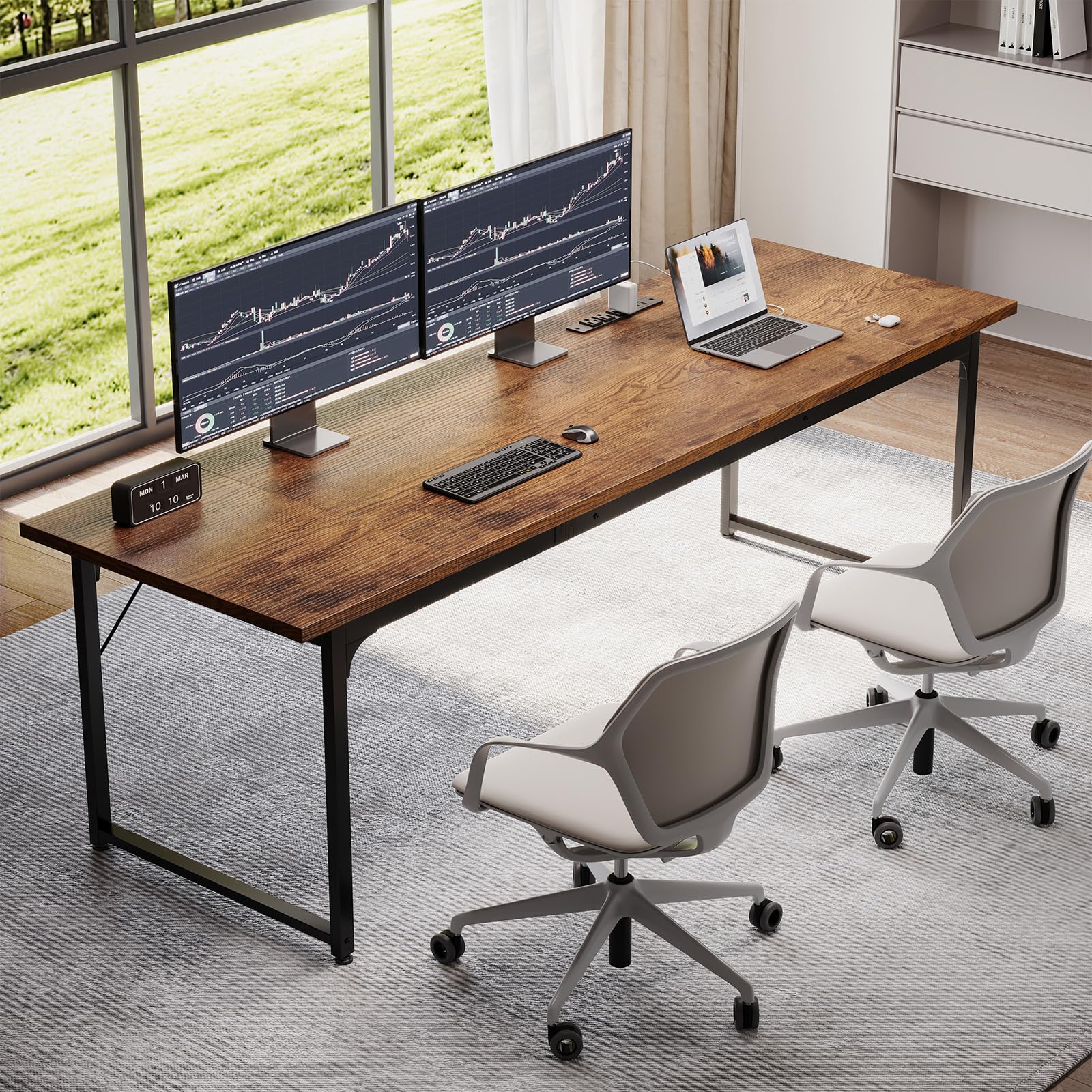 79 Inch Large Computer Desk with Power Outlet, Extra Long Desk for Home Office & Gaming, Spacious Writing Table for Study and Crafting, Rustic Brown