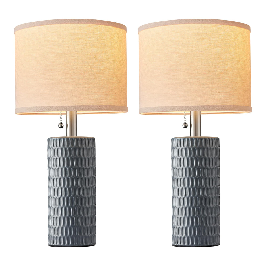 20.5" Modern Ceramic Table Lamps for Bedroom Set of 2, Bedside Lamps for Night Stands with Beige Lampshade, Farmhouse Table Lamp for Living Room Office Dorm, Grey