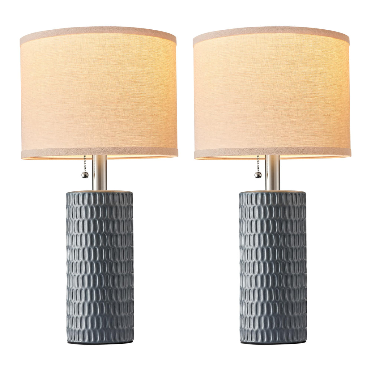 20.5" Modern Ceramic Table Lamps for Bedroom Set of 2, Bedside Lamps for Night Stands with Beige Lampshade, Farmhouse Table Lamp for Living Room Office Dorm, Grey