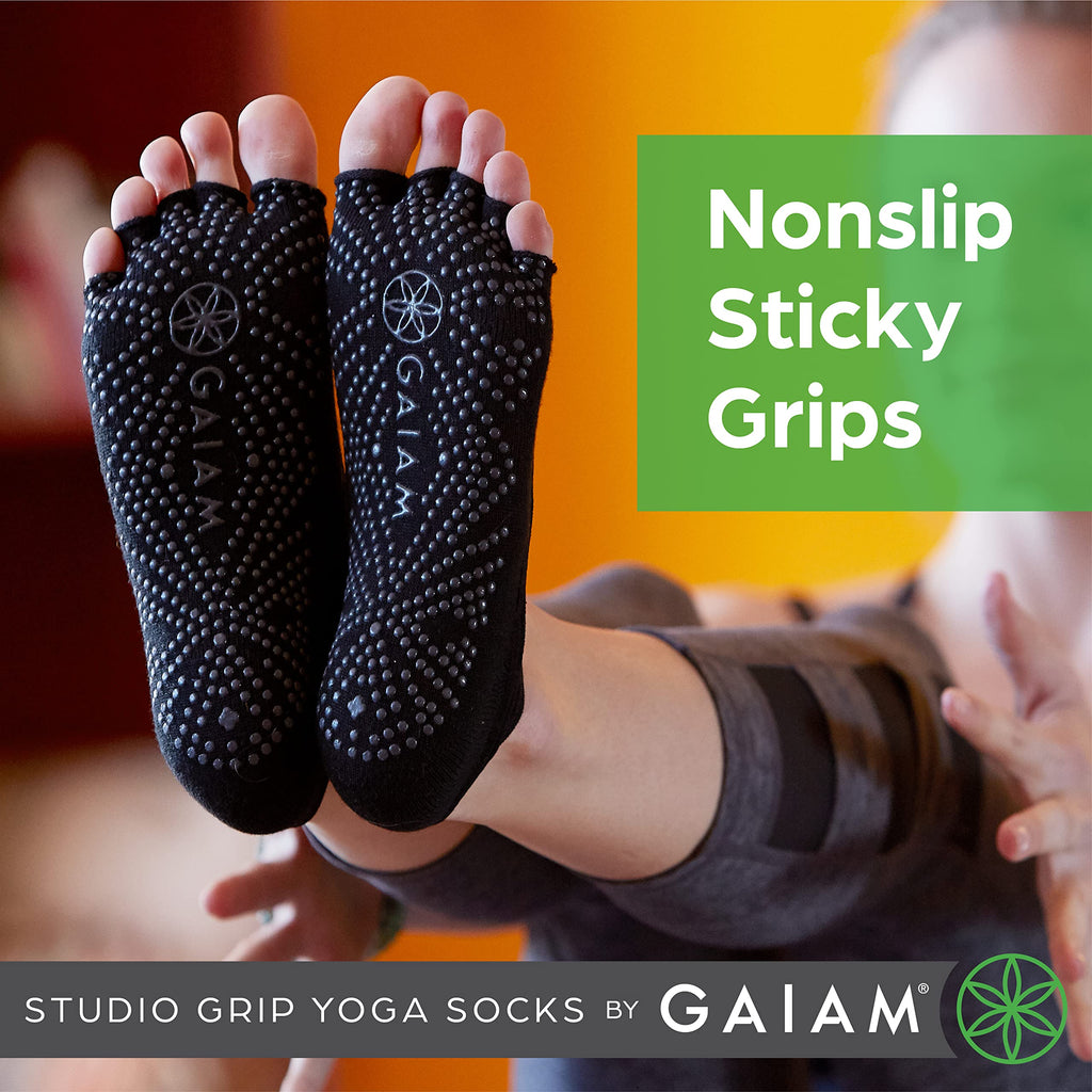 Grippy Studio Yoga Socks, Non-Slip, Open-Toe, One Size (Black)