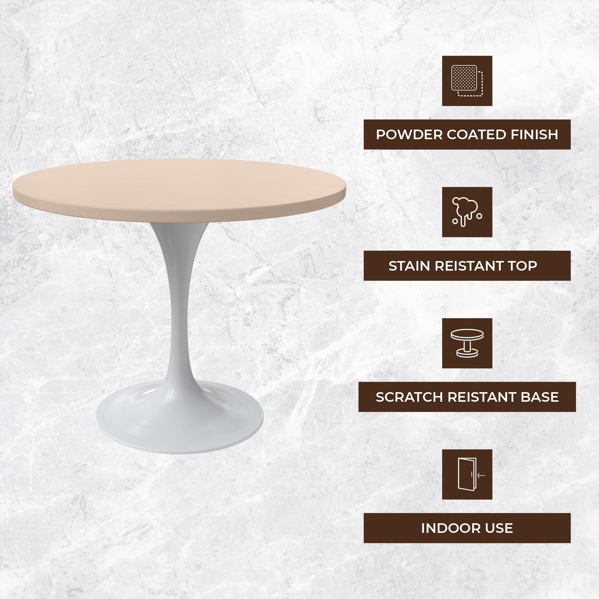 Verve Mid-Century Modern 36 Inch Round Dining Table, MDF Wood Tabletop with White Steel Pedestal Base, Contemporary Kitchen & Dining Room Table, for Small Spaces (Light Natural)