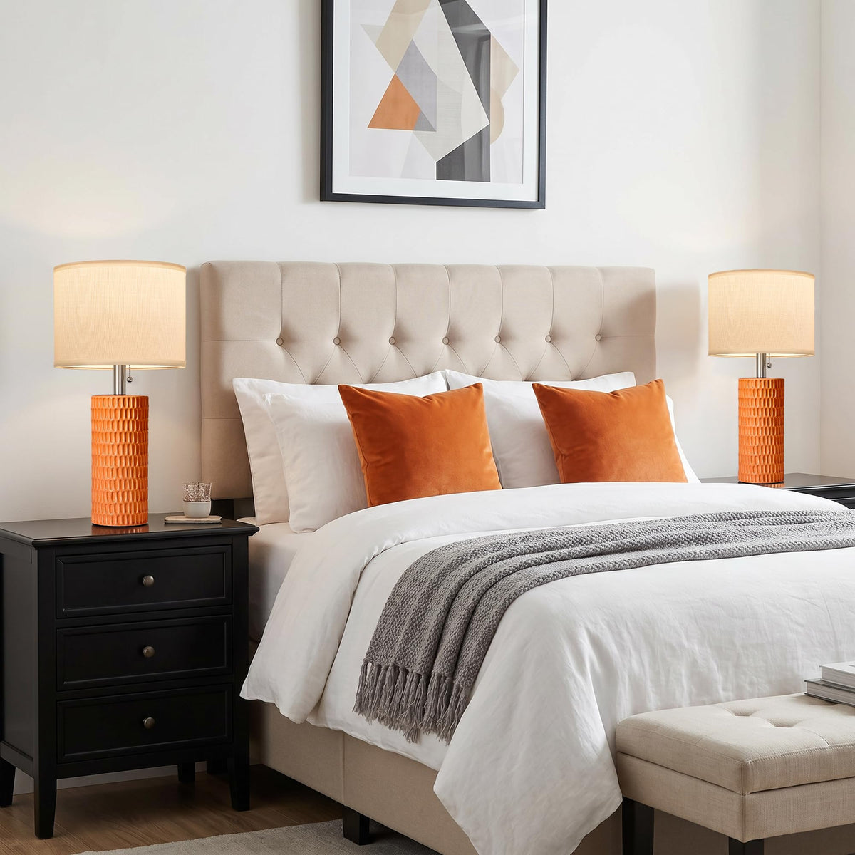 20” Modern Table Lamps Set of 2, Lamps for Bedroom, Orange