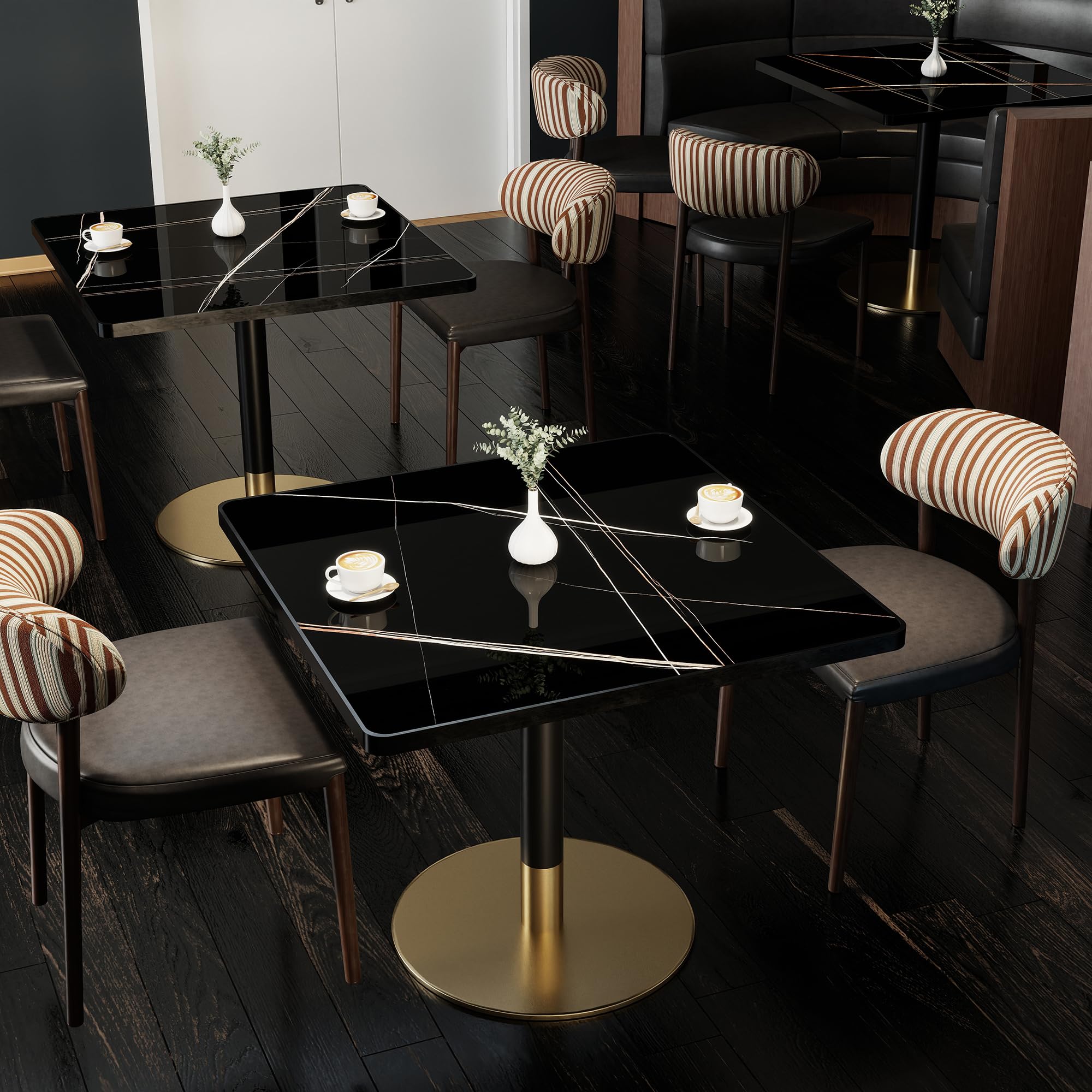 hausway 31.5" Tulip Table,Square Kitchen Dining Table for 2-4 with Thick Sintered Stone Top,Titanium Golden Pedestal Base,Heat-Resistant,Bistro Table for Dining Room,Café,Small Space（Gilded Chord）