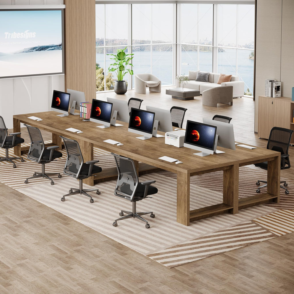7 ft Conference Table for 6 to 8 People, Modern Rectangle Meeting Room Desk for Boardroom, Home Office (4, Oak)